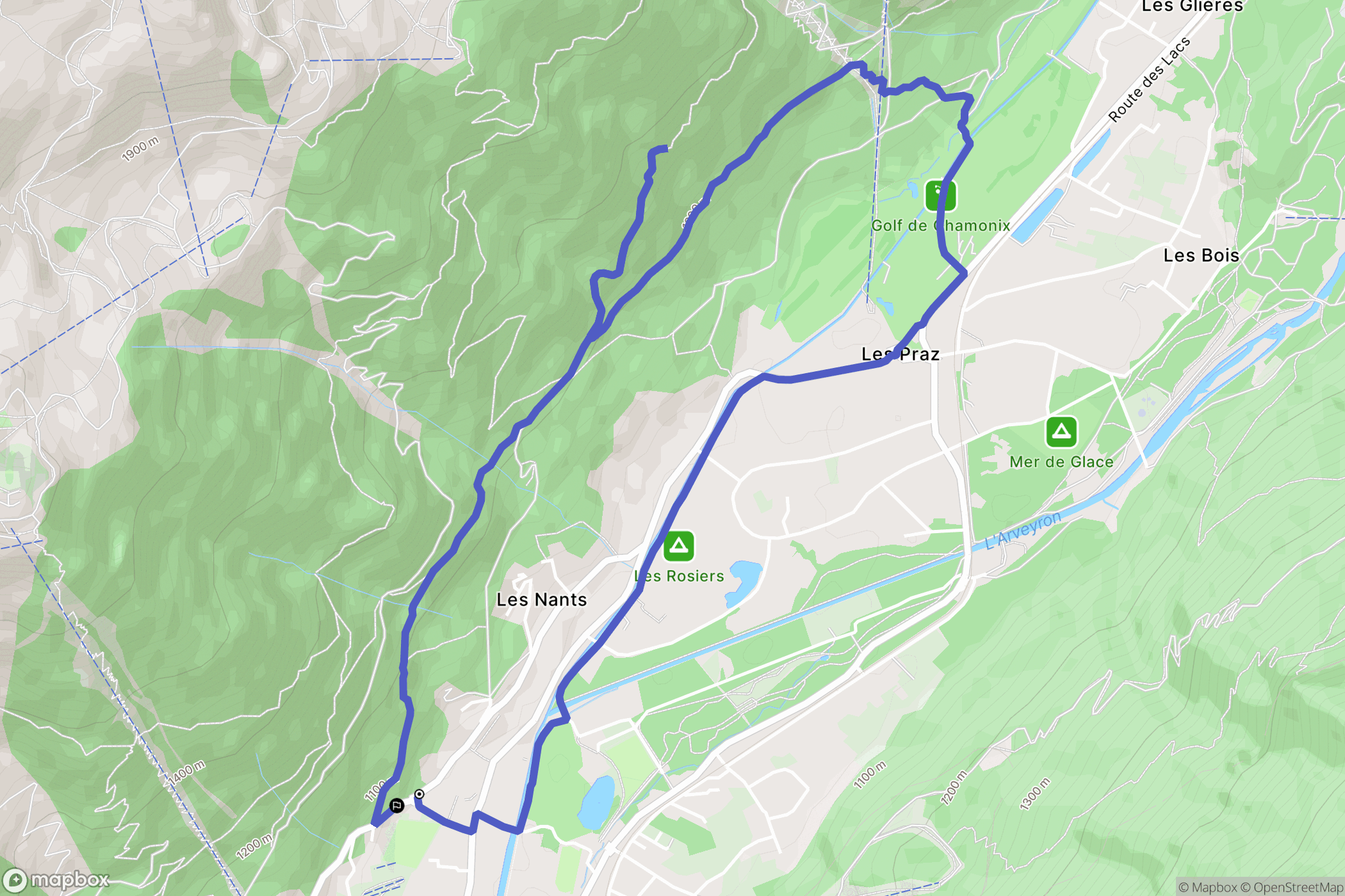Chamonix-Mont-Blanc : carte du parcours de randonnée - France