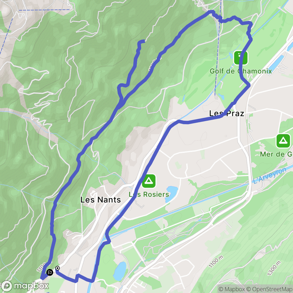 Chamonix-Mont-Blanc : carte du parcours de randonnée - France