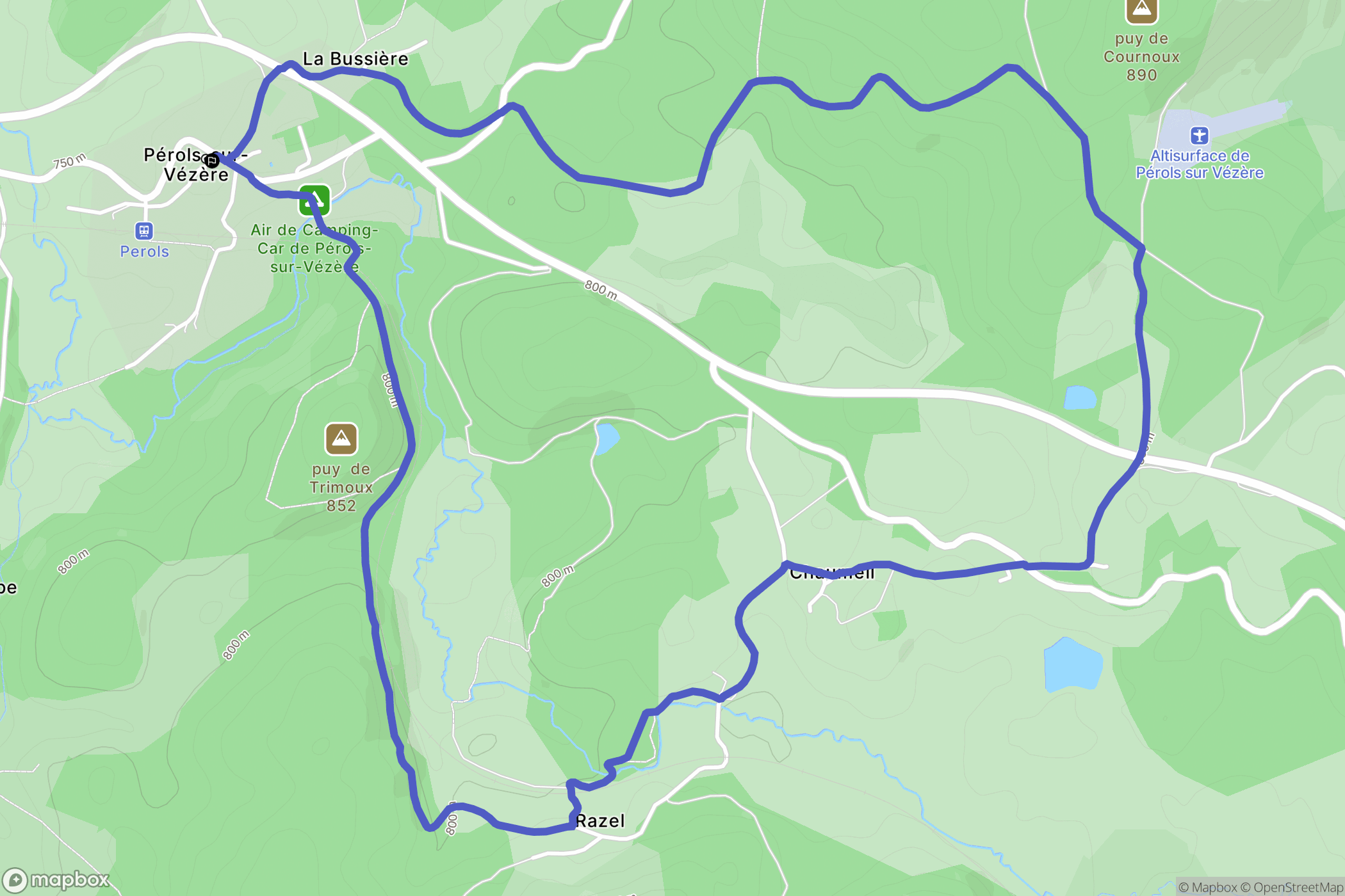 Pérols-sur-Vézère : carte du parcours de randonnée - France