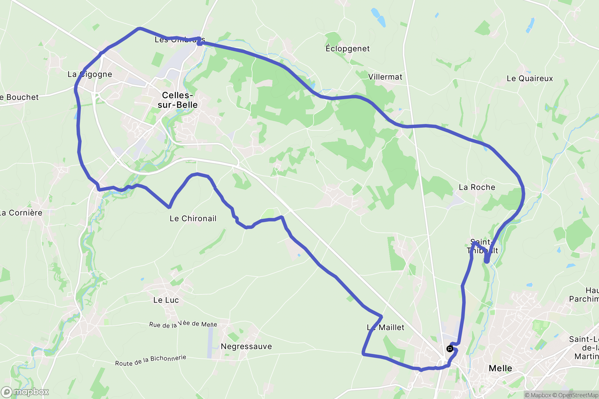 Melle : carte du parcours de randonnée - France