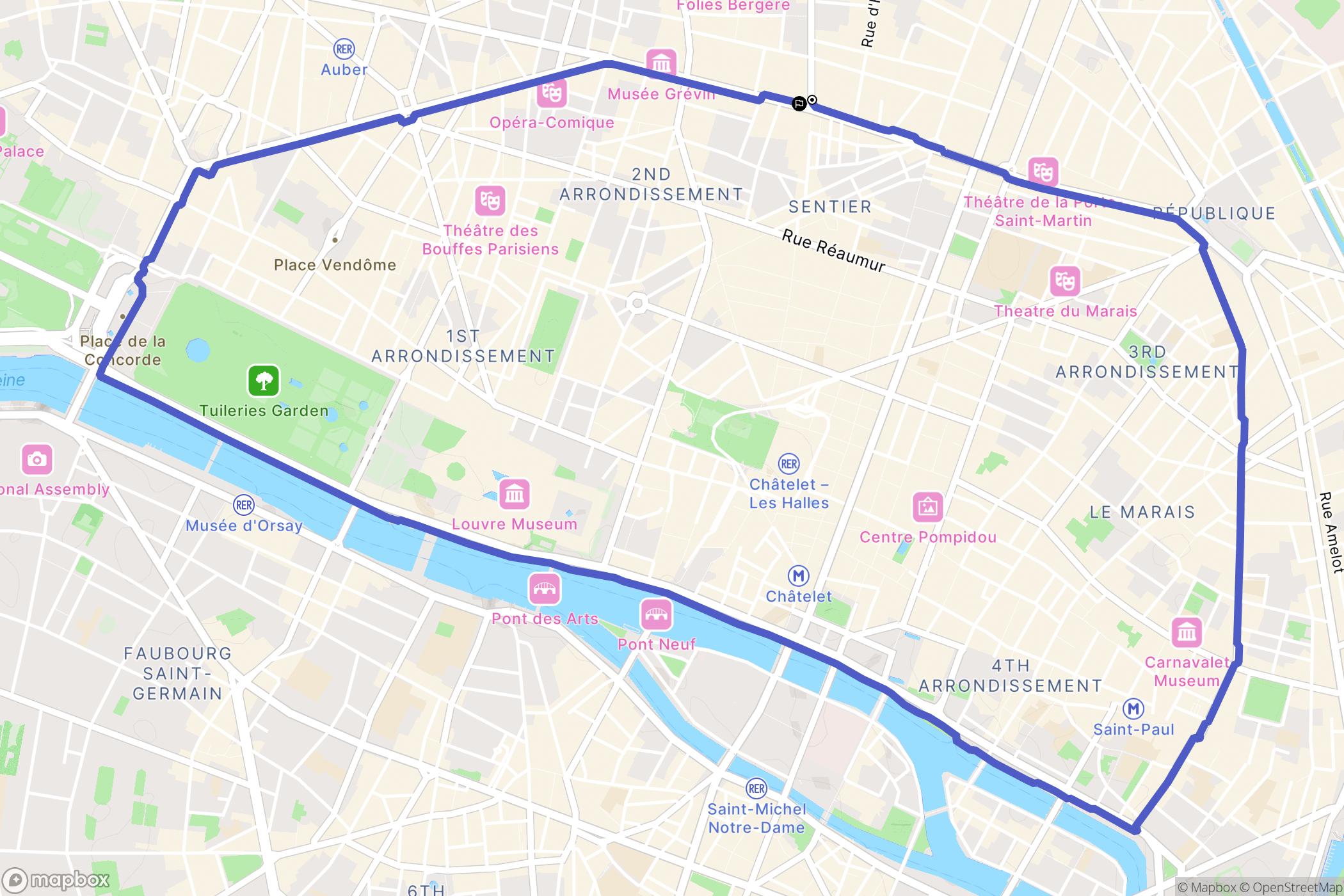 Paris : carte du parcours de randonnée - France