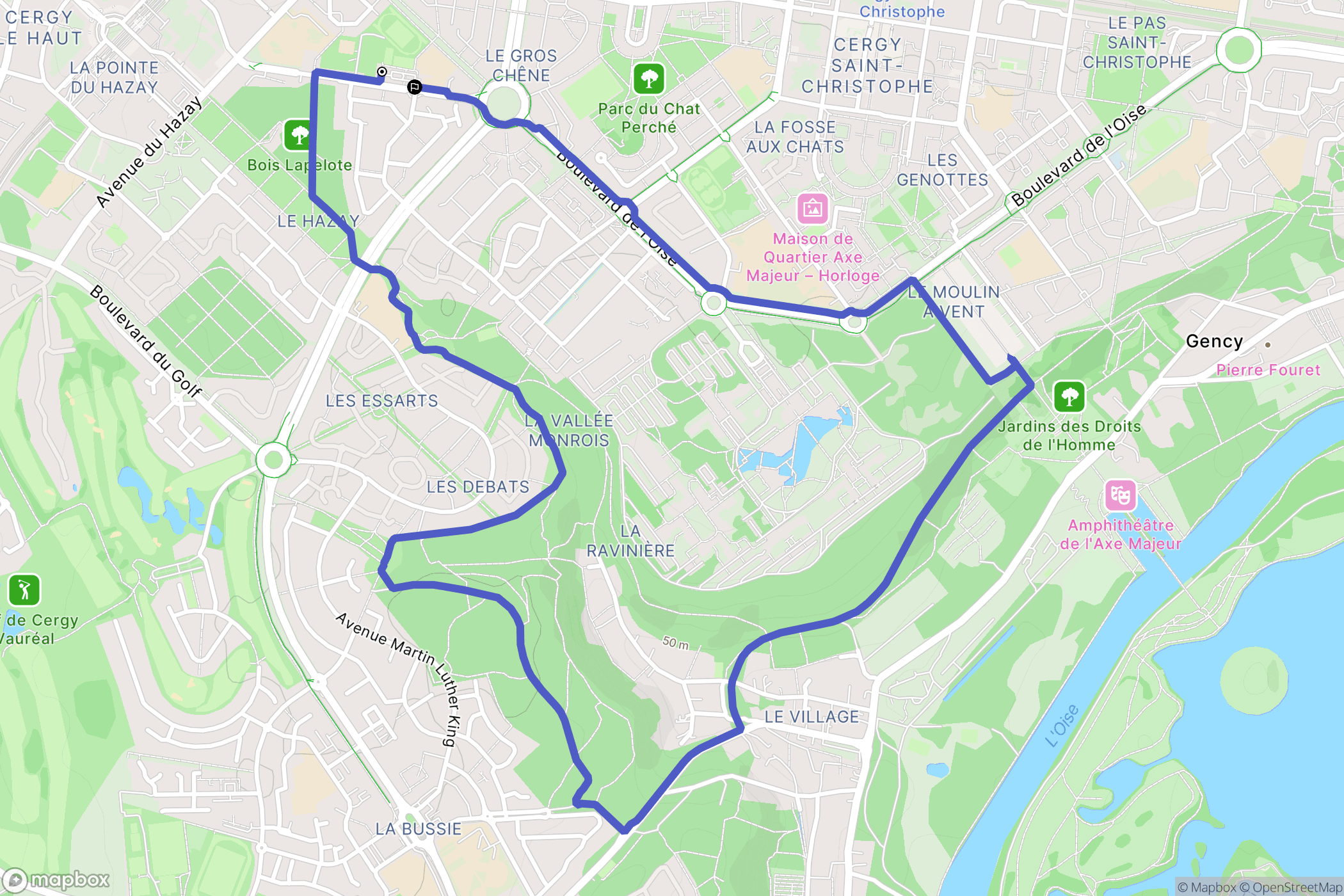 Cergy : carte du parcours de randonnée - France