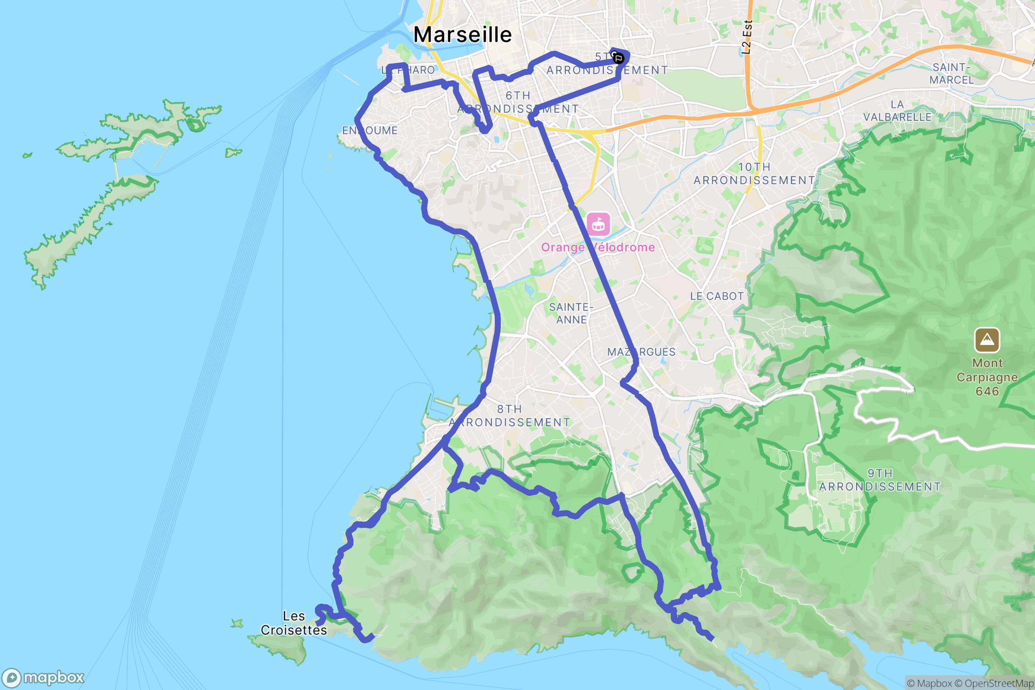 Marseille : carte du parcours de randonnée - France