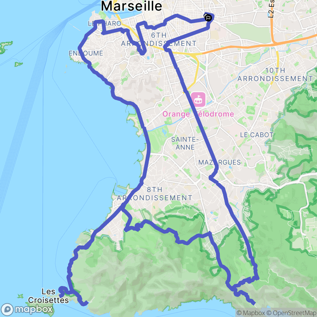 Marseille : carte du parcours de randonnée - France