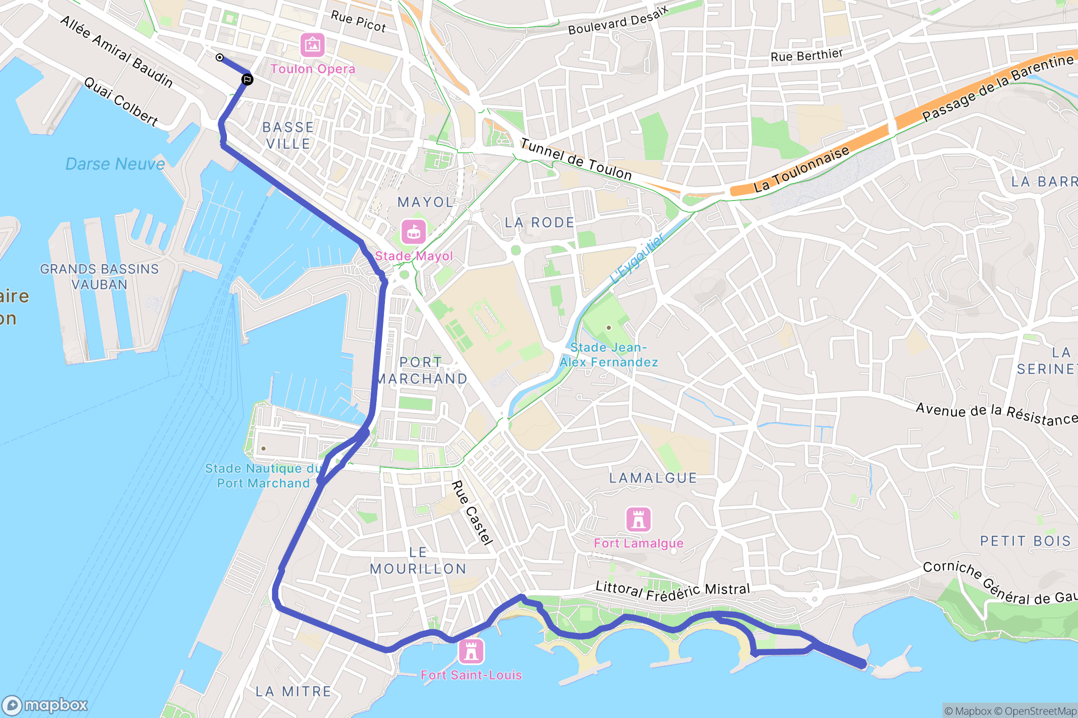 Toulon : carte du parcours de randonnée - France