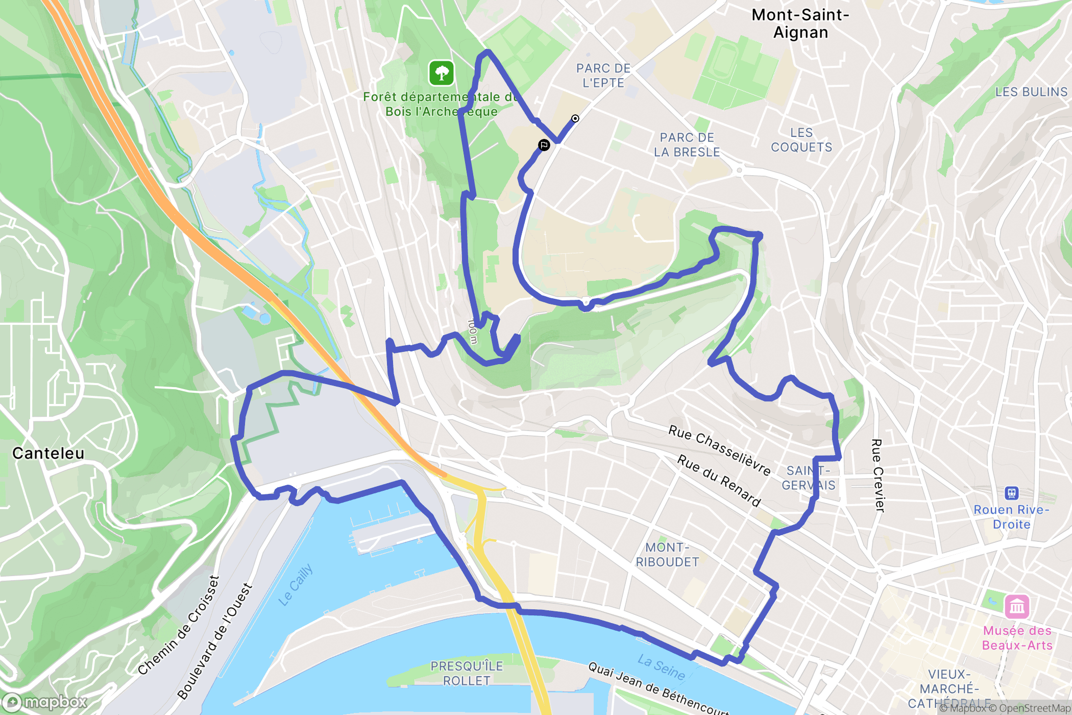 Mont-Saint-Aignan : carte du parcours de randonnée - France