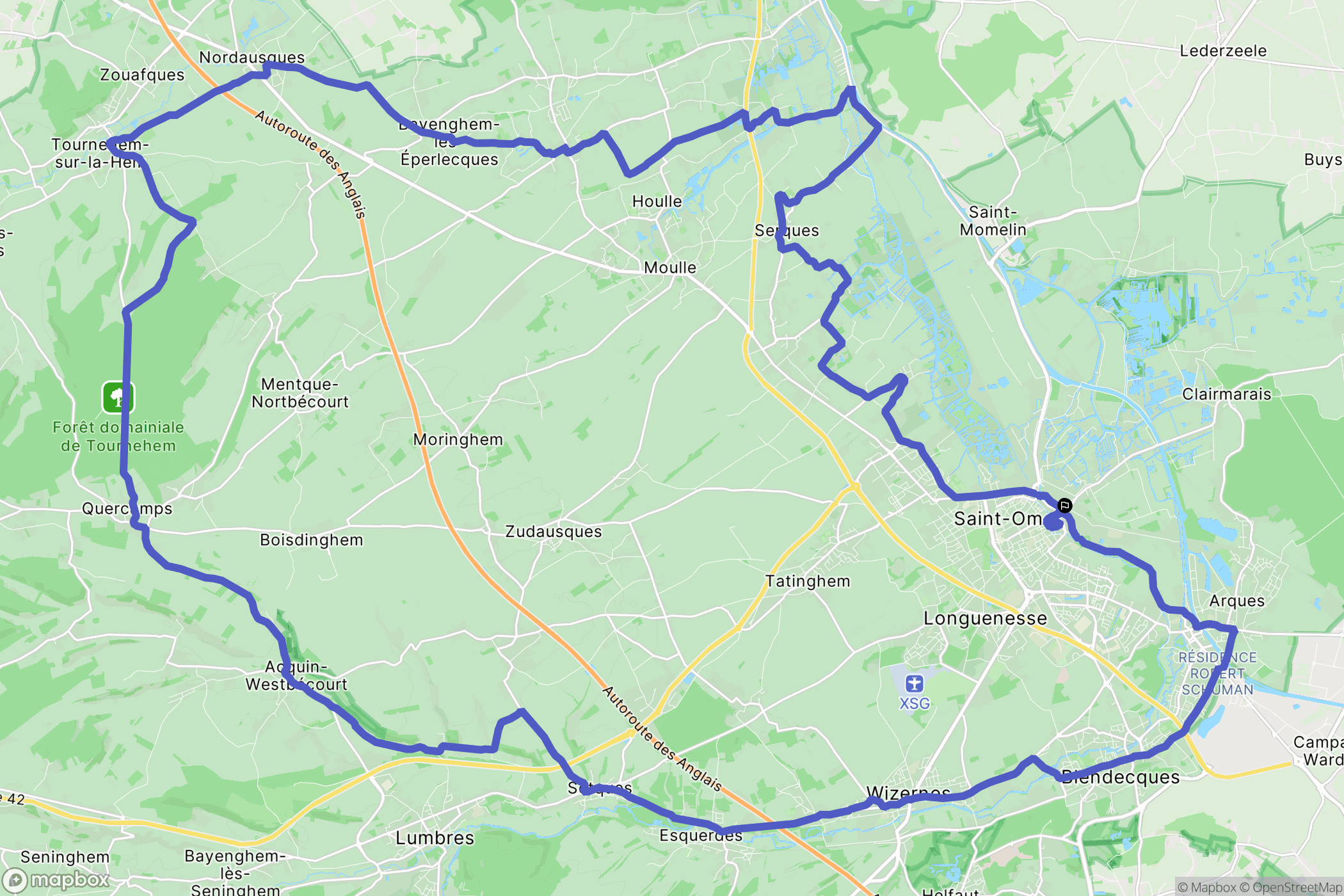 Saint-Omer : carte du parcours de randonnée - France