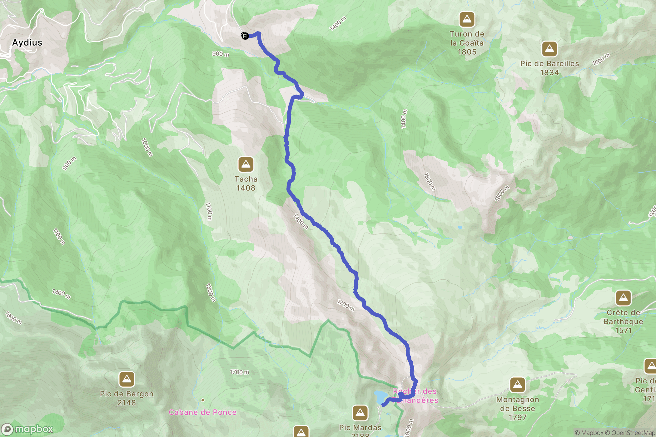 Aydius : carte du parcours de randonnée - France