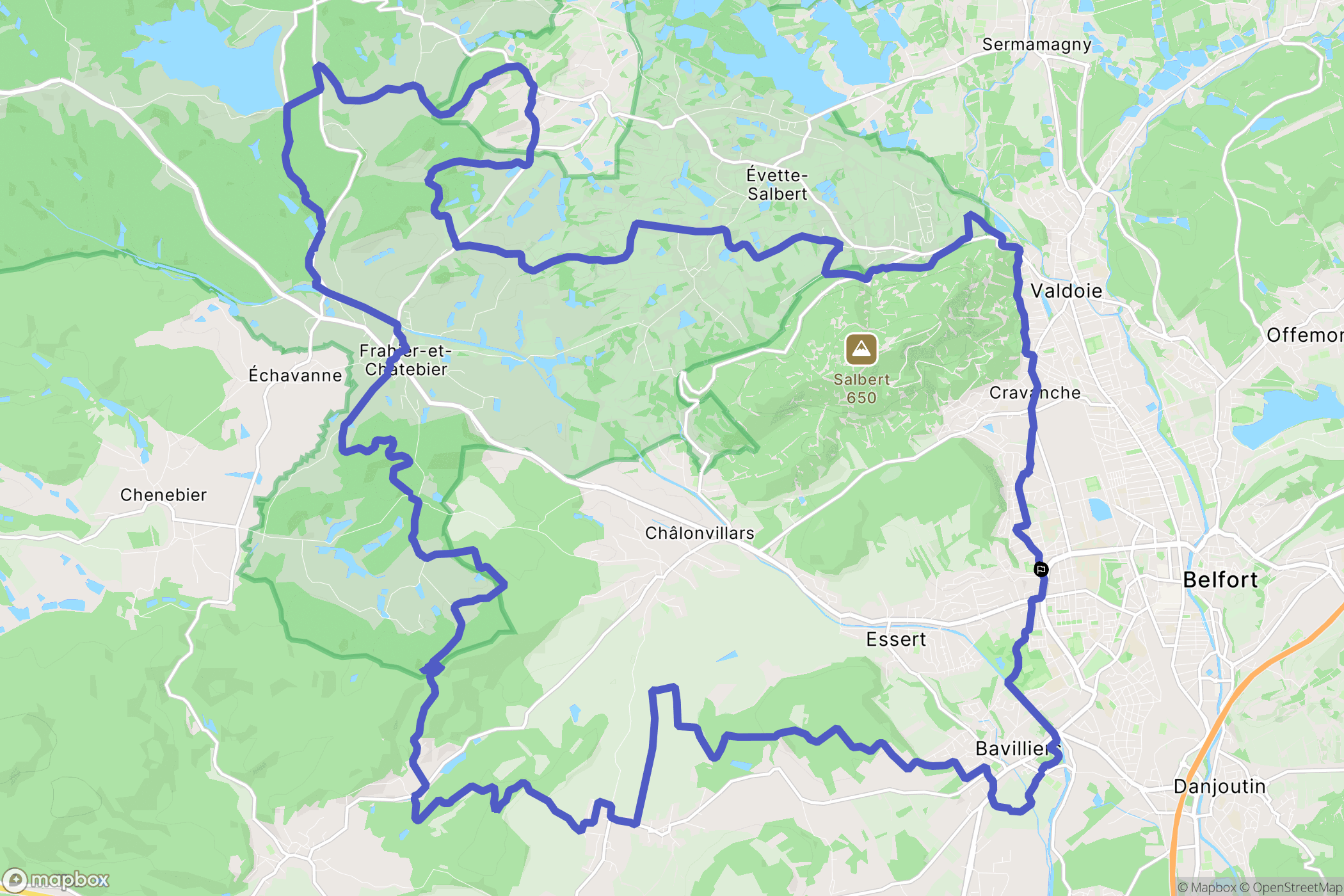 Belfort : carte du parcours de randonnée - France