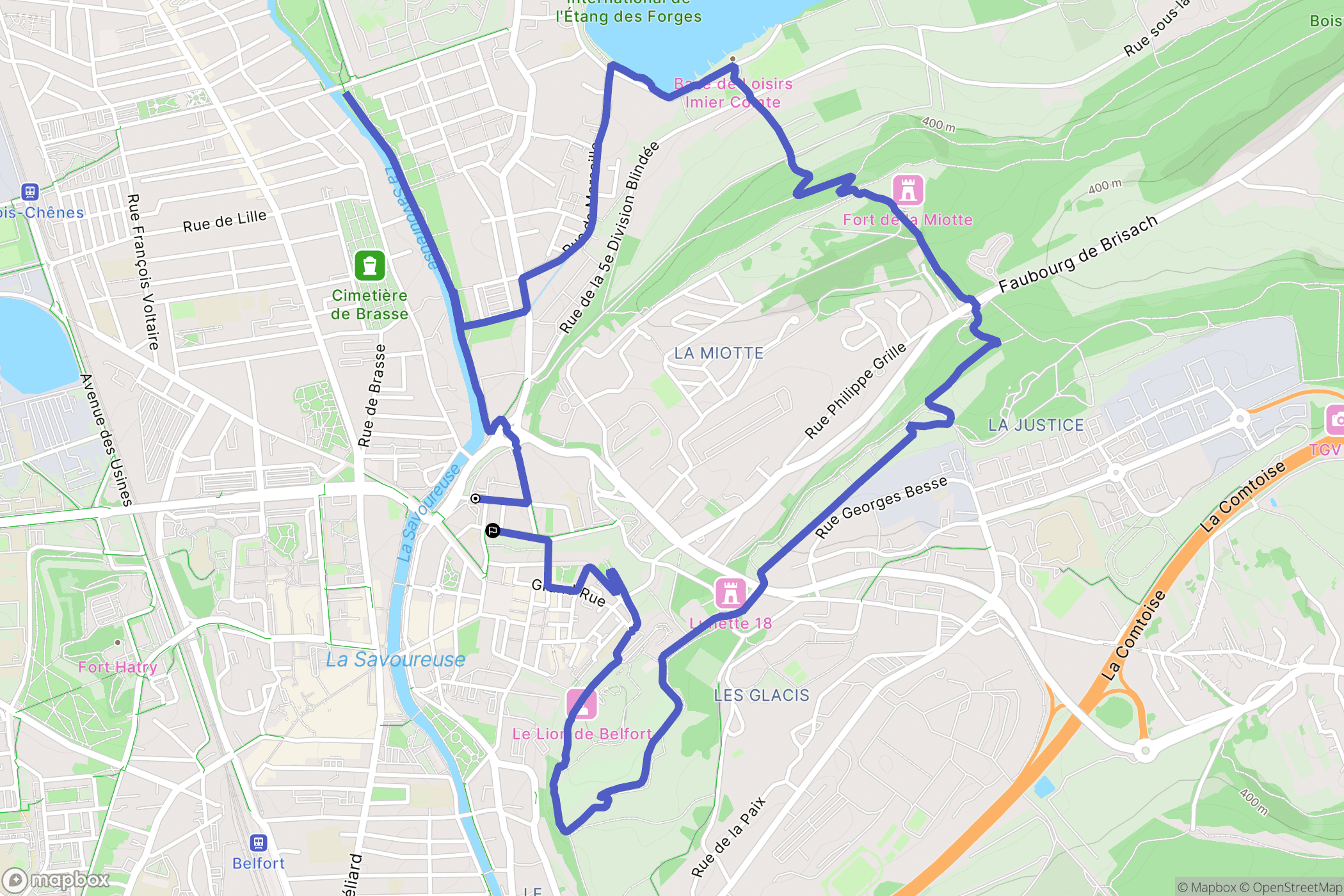 Belfort : carte du parcours de randonnée - France
