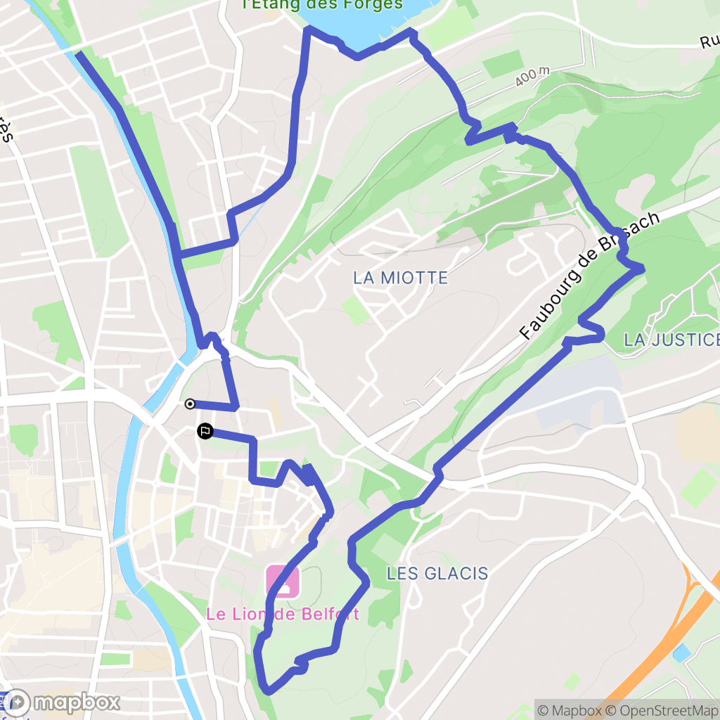 Belfort : carte du parcours de randonnée - France