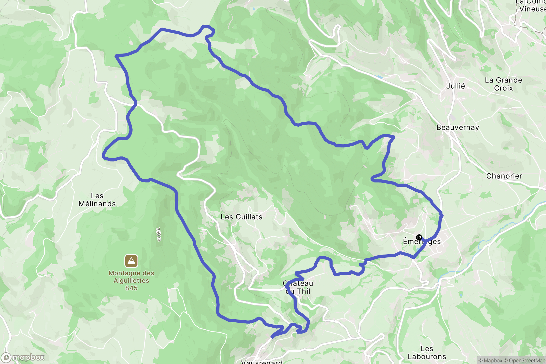 Émeringes : carte du parcours de randonnée - France
