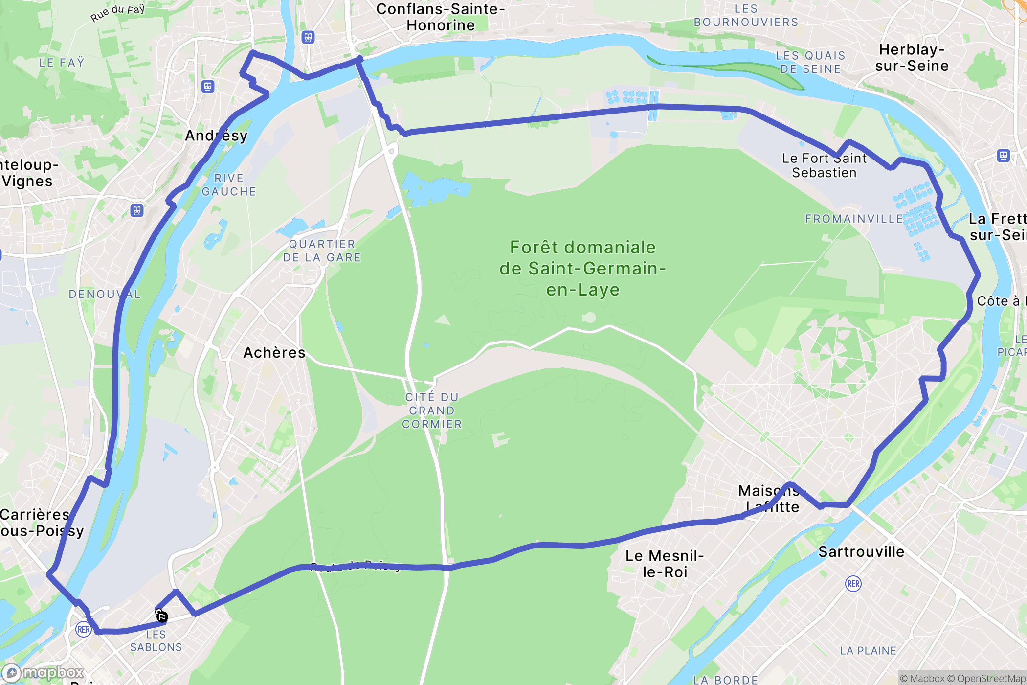 Poissy : carte du parcours de randonnée - France