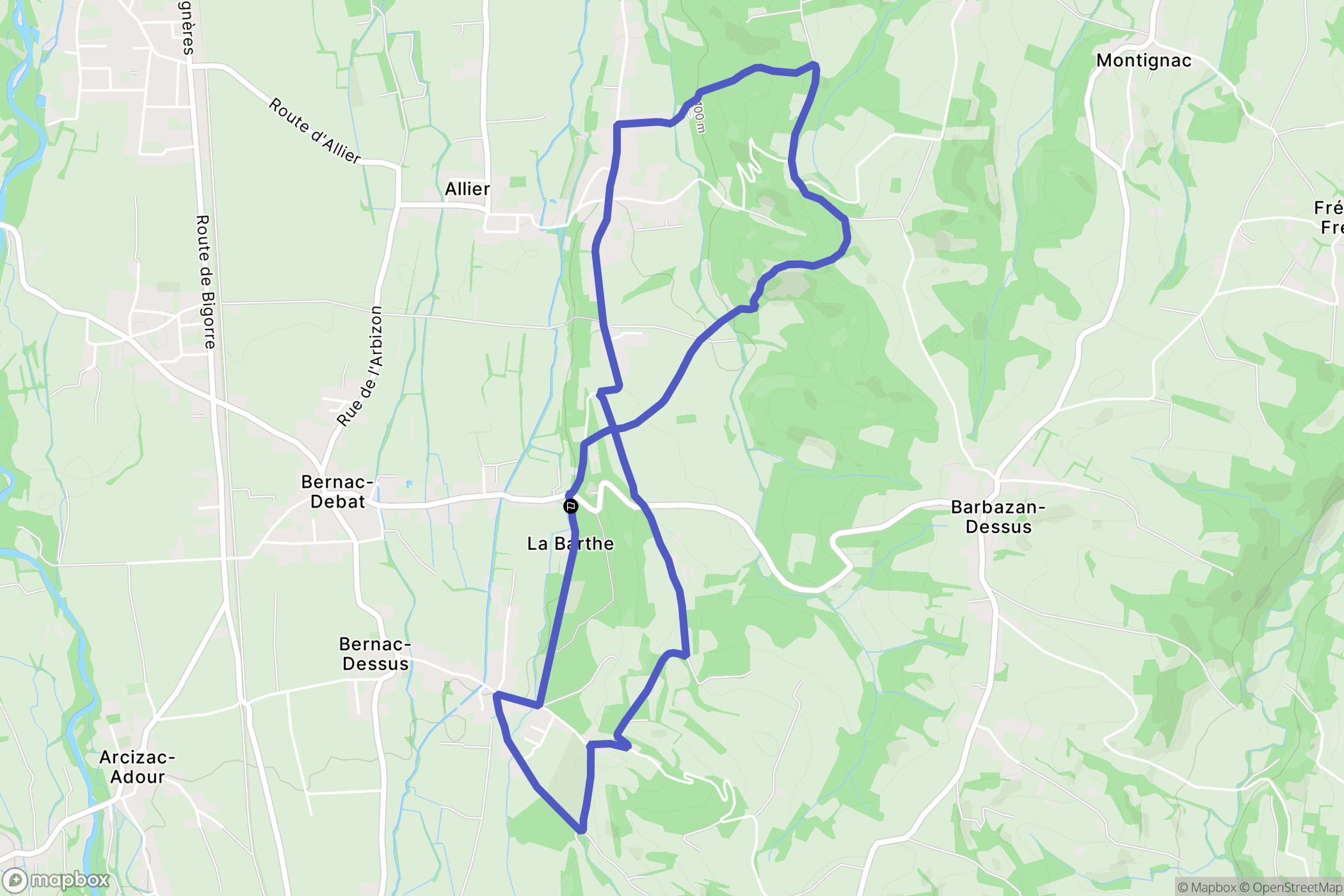Bernac-Debat : carte du parcours de randonnée - France