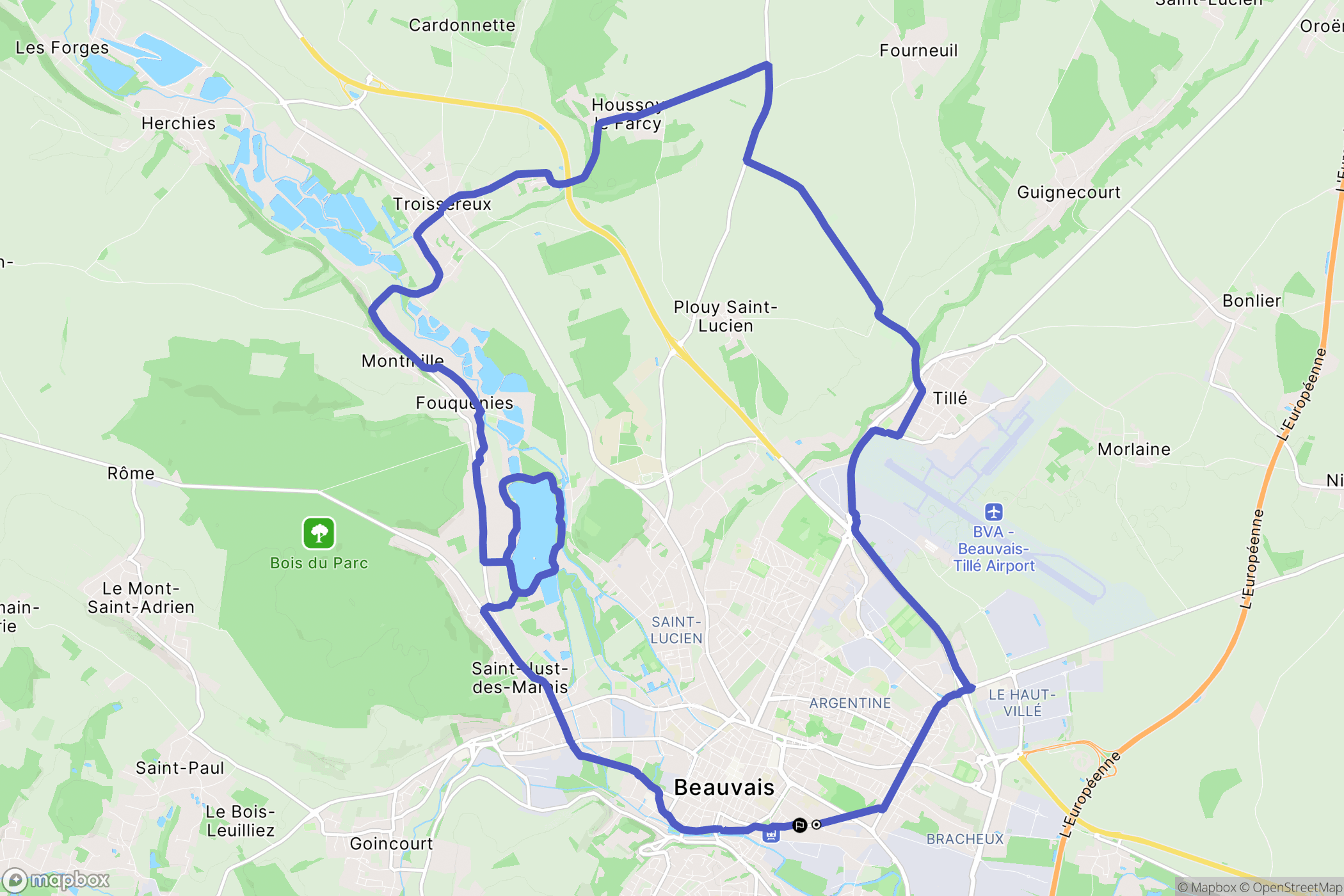 Beauvais : carte du parcours de randonnée - France