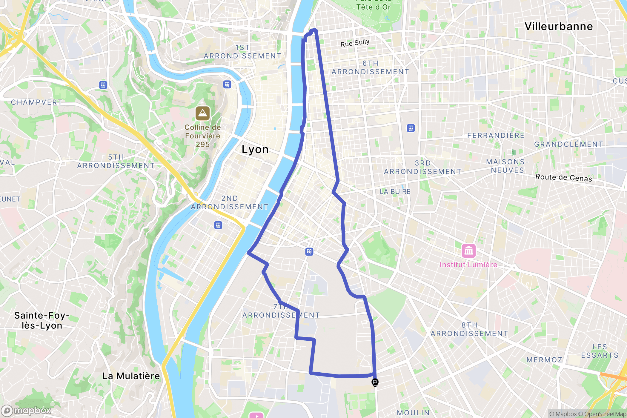 Lyon : carte du parcours de randonnée - France