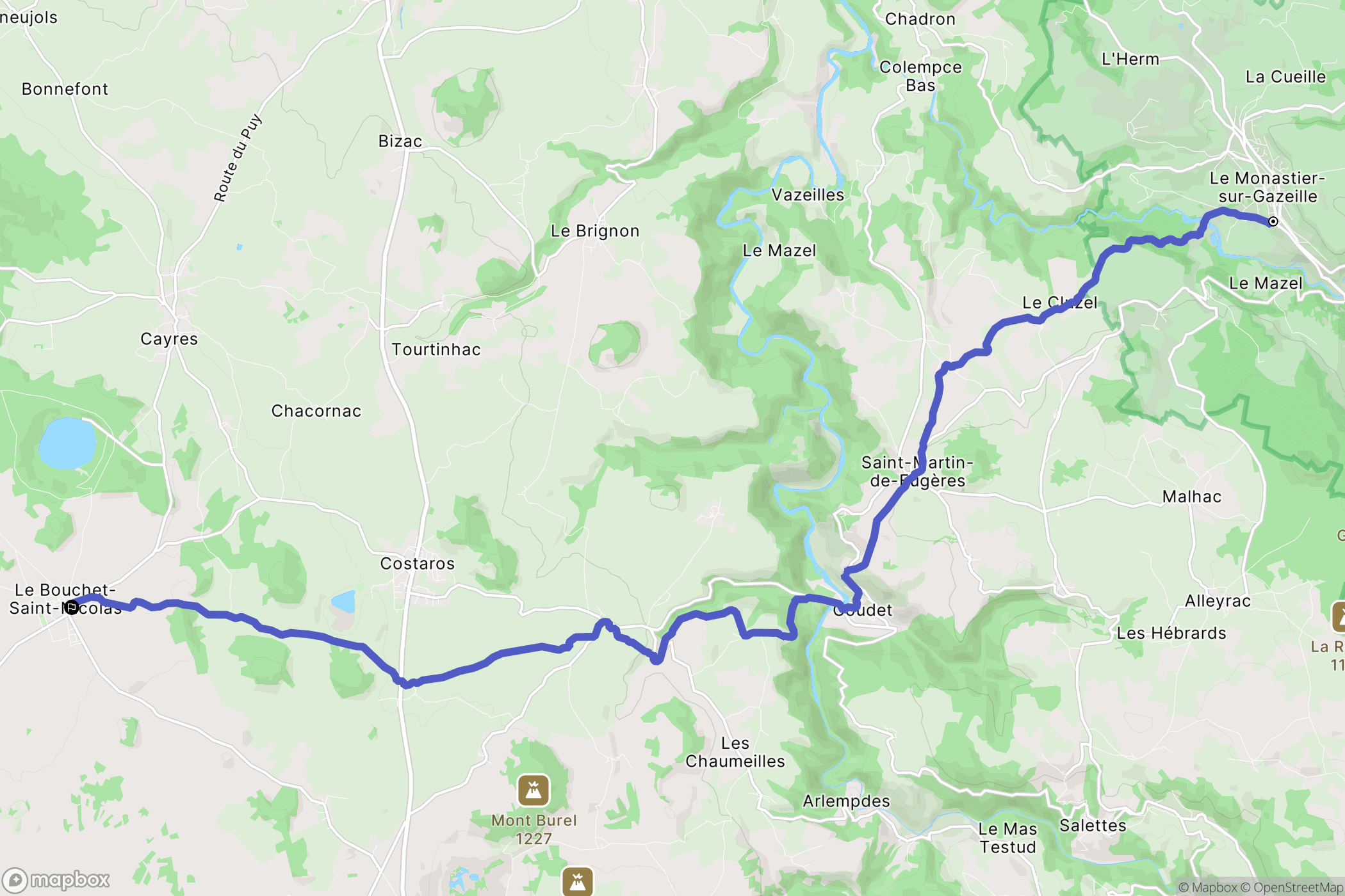 Le Monastier-sur-Gazeille : carte du parcours de randonnée - France
