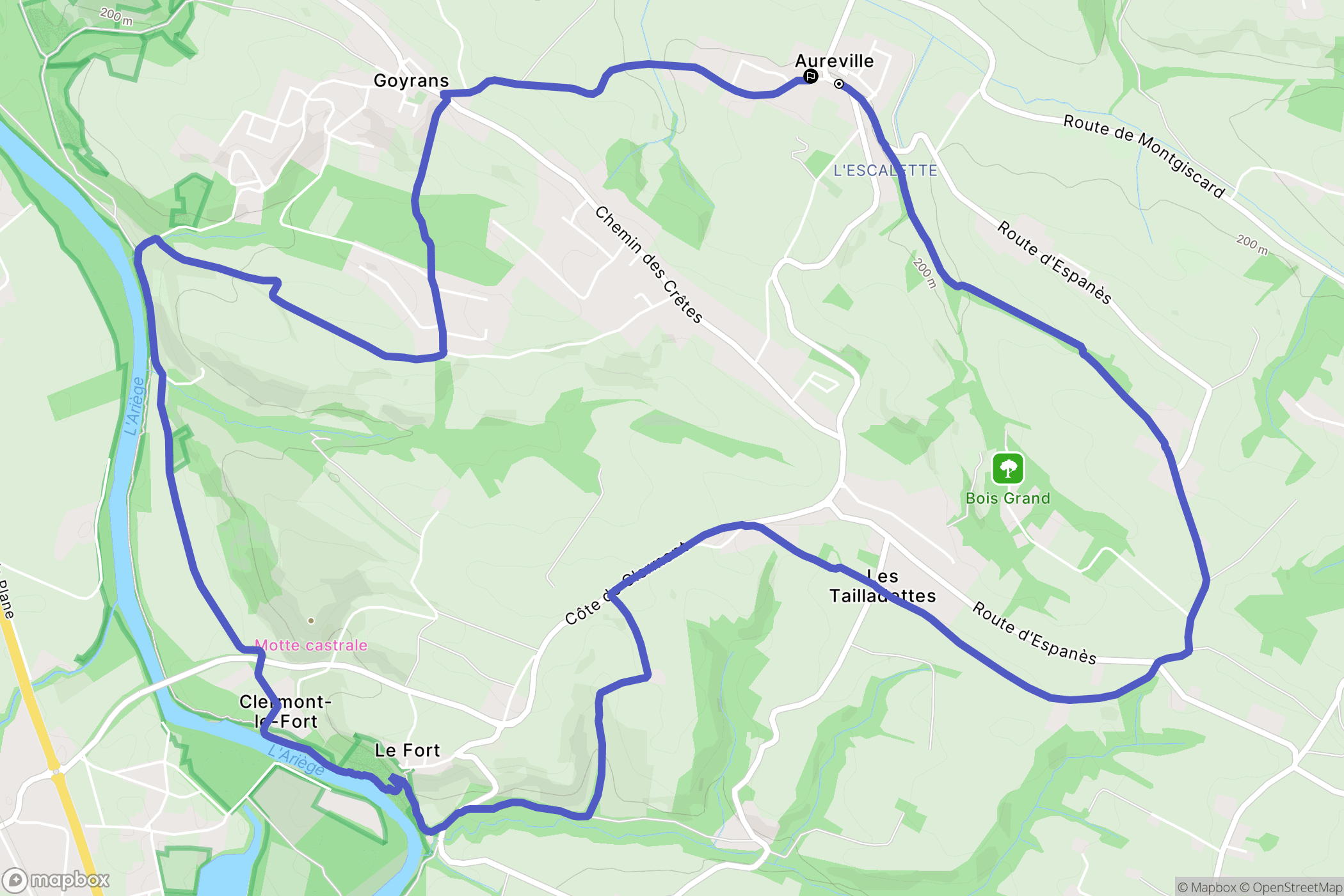 Aureville : carte du parcours de randonnée - France