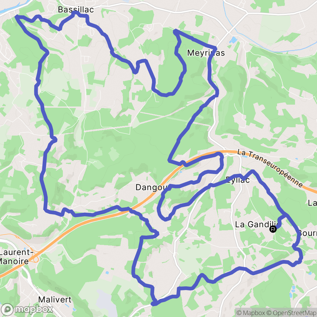 Bassillac et Auberoche : carte du parcours de randonnée - France