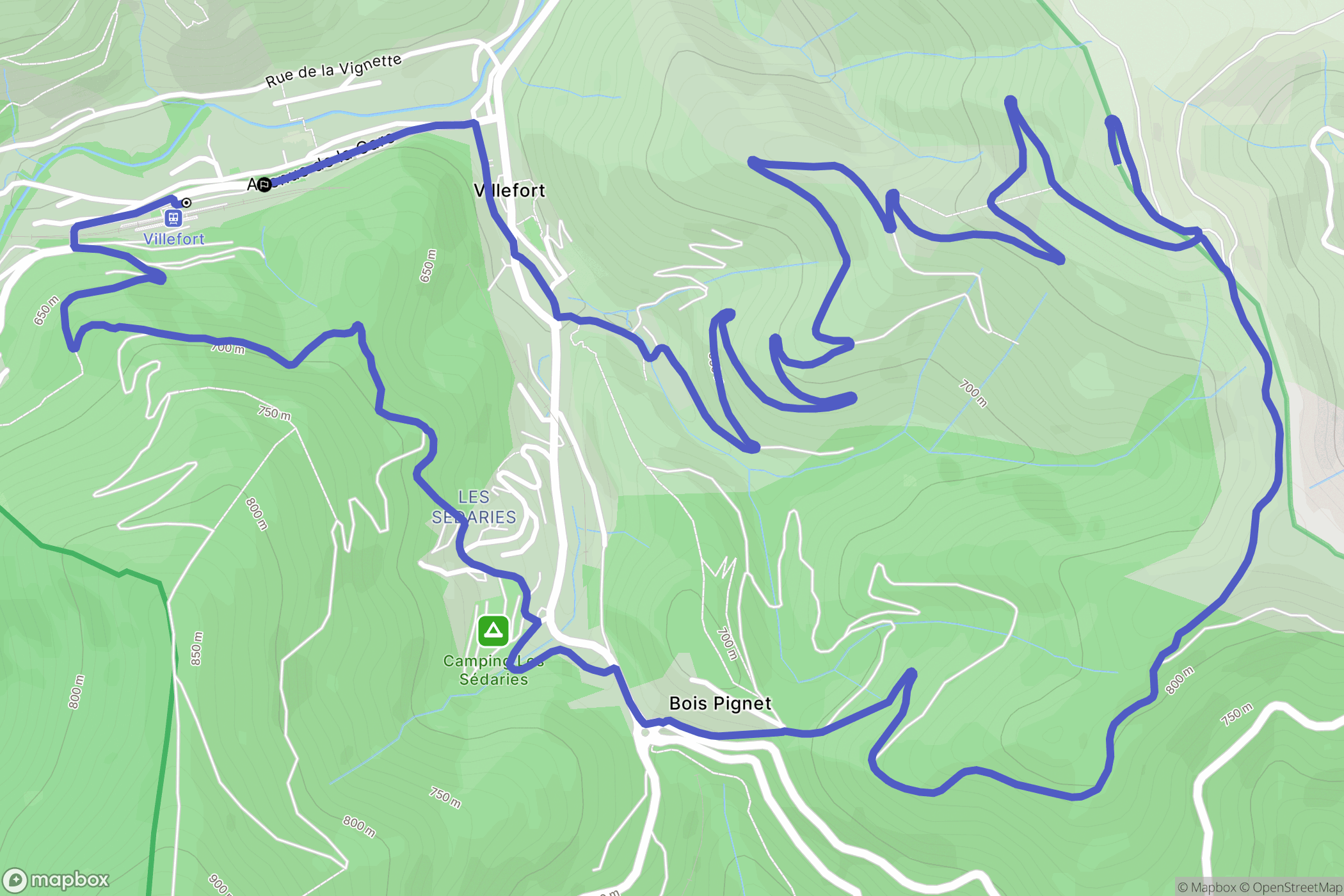 Villefort : carte du parcours de randonnée - France
