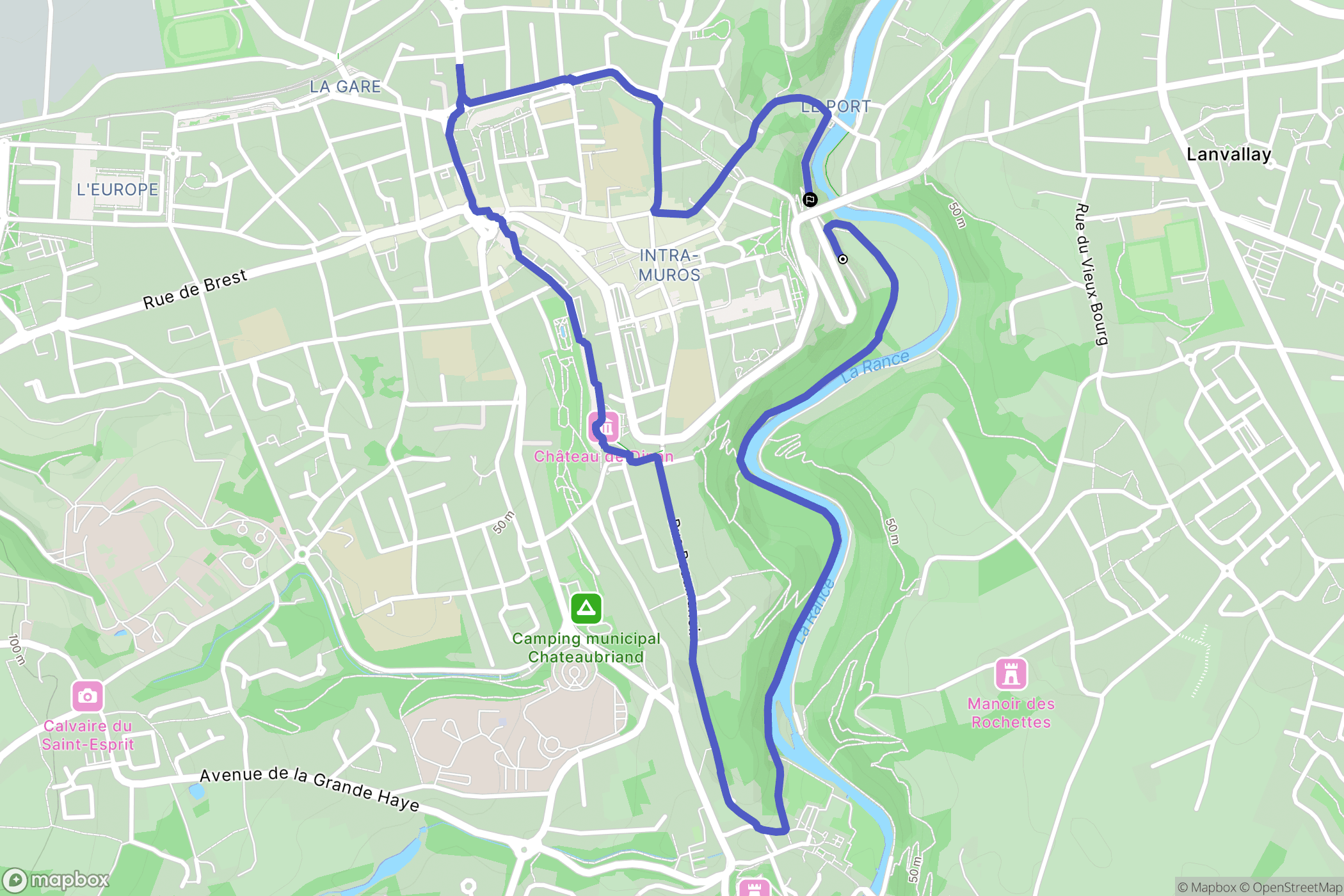Dinan : carte du parcours de randonnée - France
