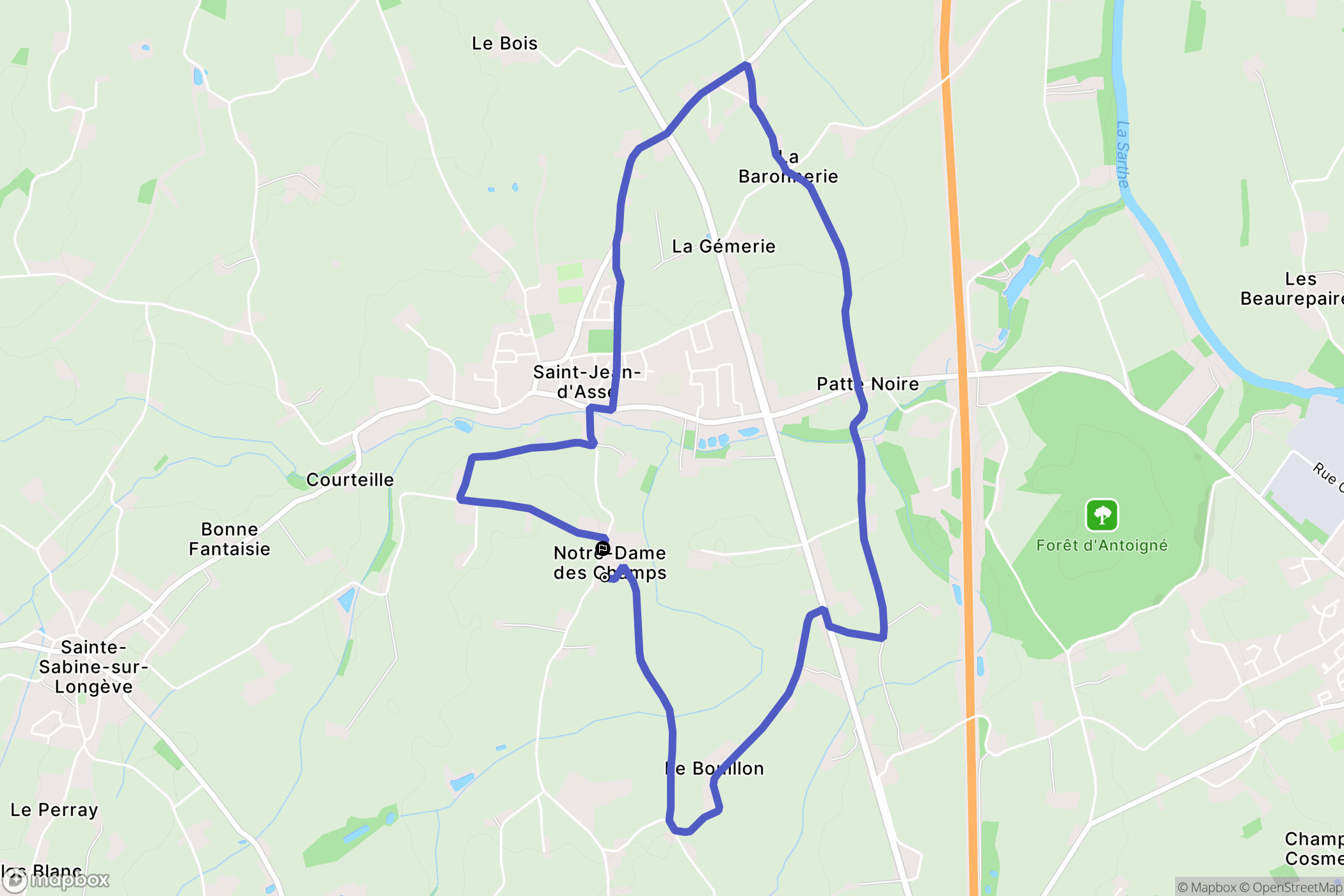Saint-Jean-d'Assé : carte du parcours de randonnée - France
