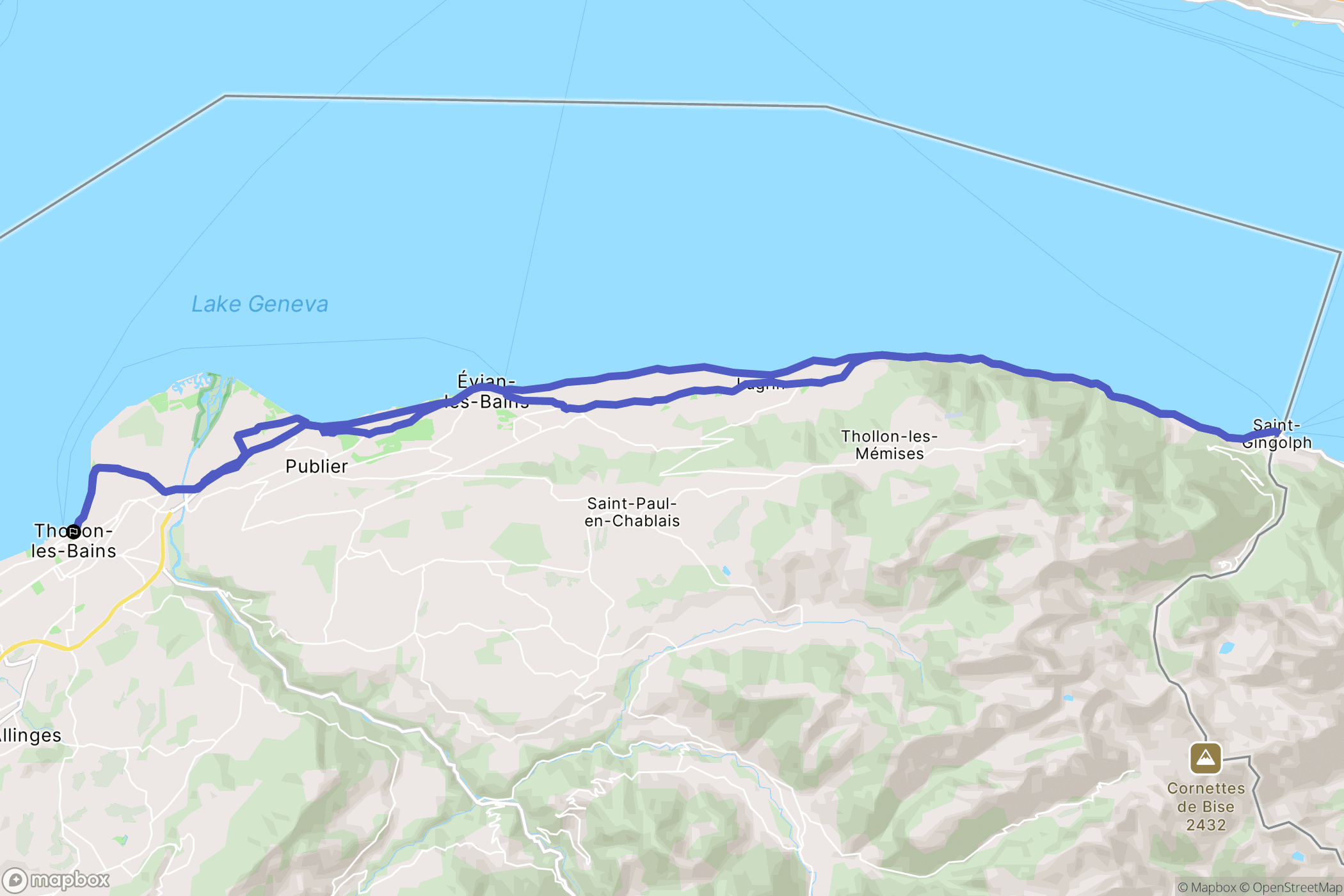 Thonon-les-Bains : carte du parcours de randonnée - France