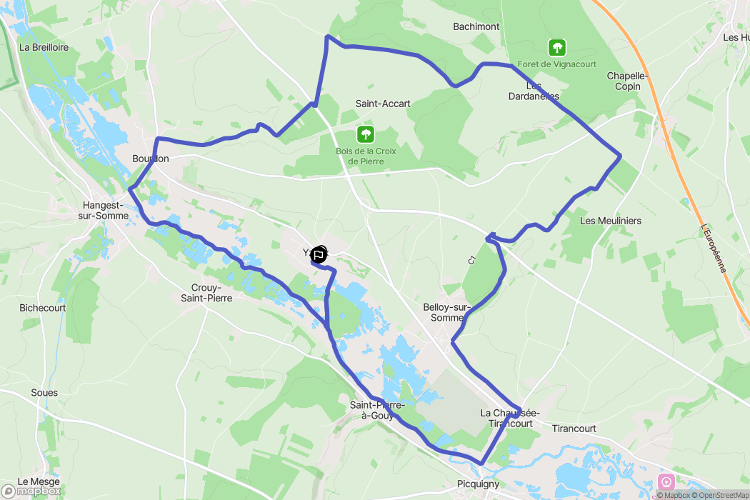 Yzeux : carte du parcours de randonnée - France