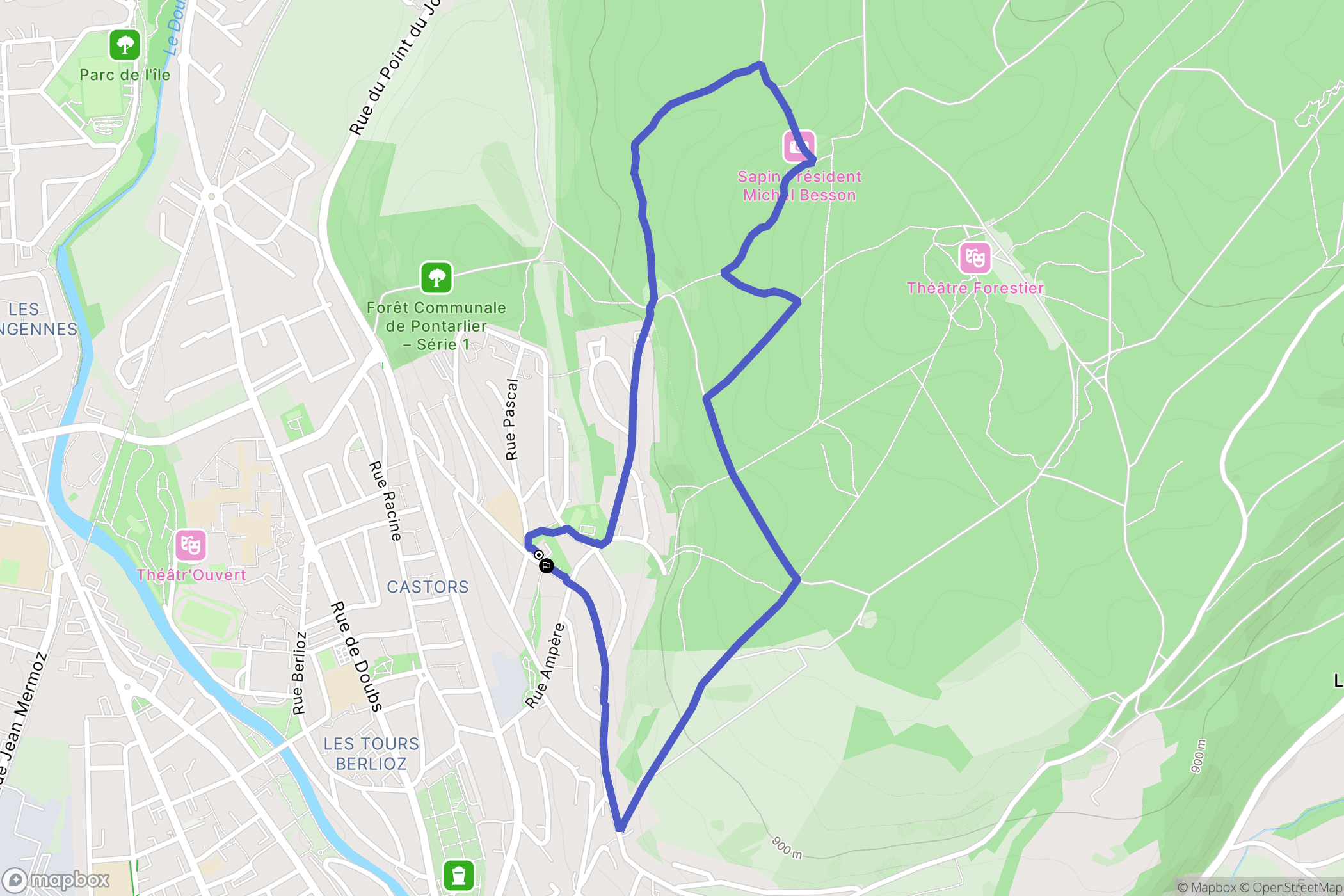 Pontarlier : carte du parcours de randonnée - France