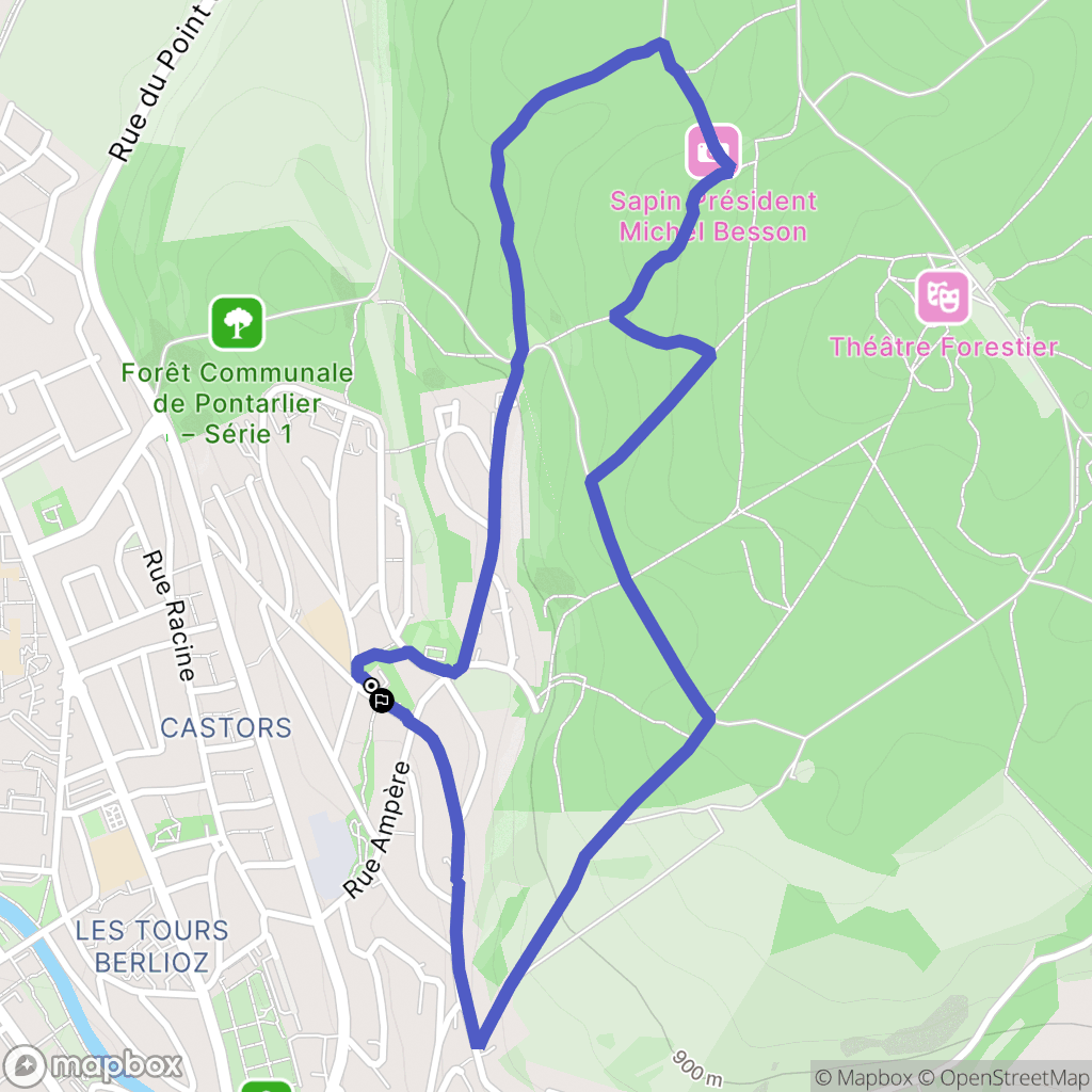 Pontarlier : carte du parcours de randonnée - France