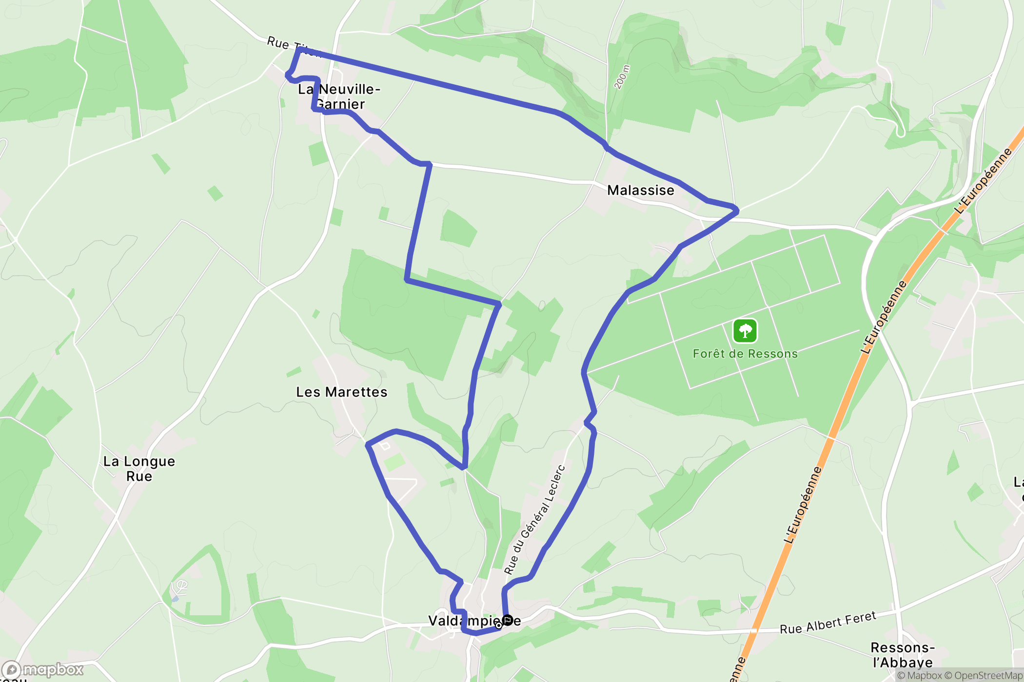 Valdampierre : carte du parcours de randonnée - France