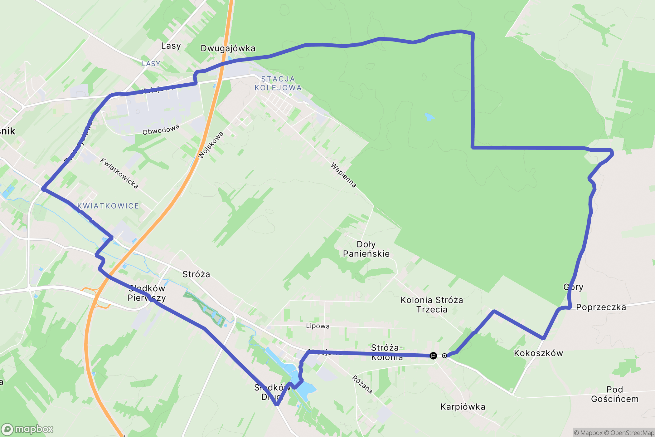 Stróża-Kolonia: mapa trasy - Poland