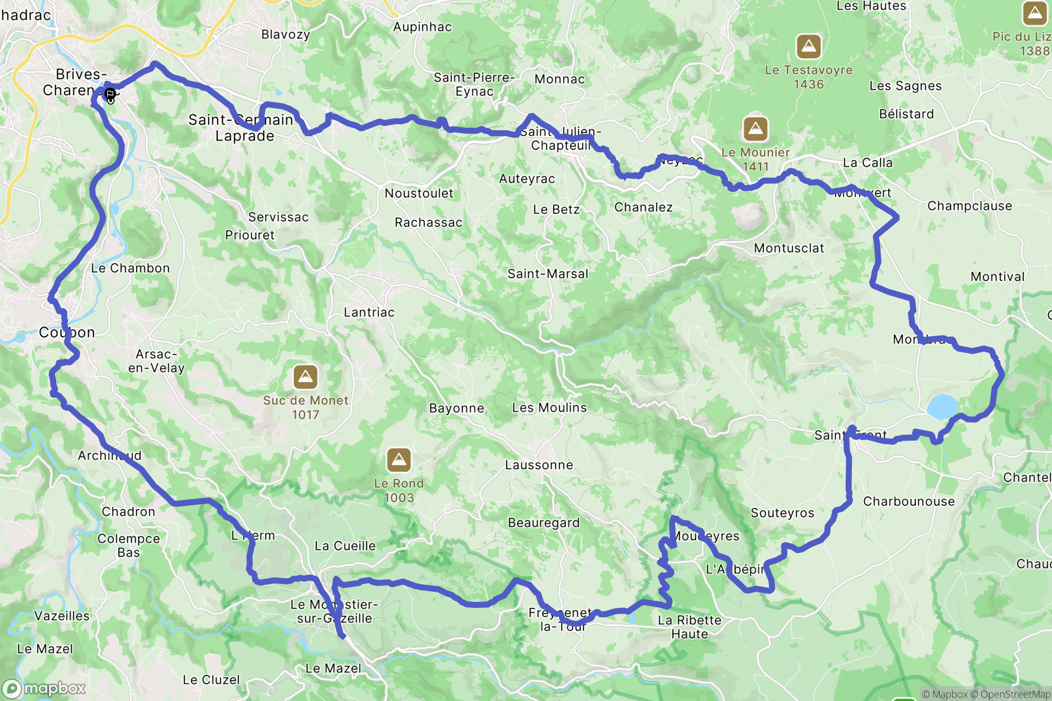 Brives-Charensac : carte du parcours de randonnée - France