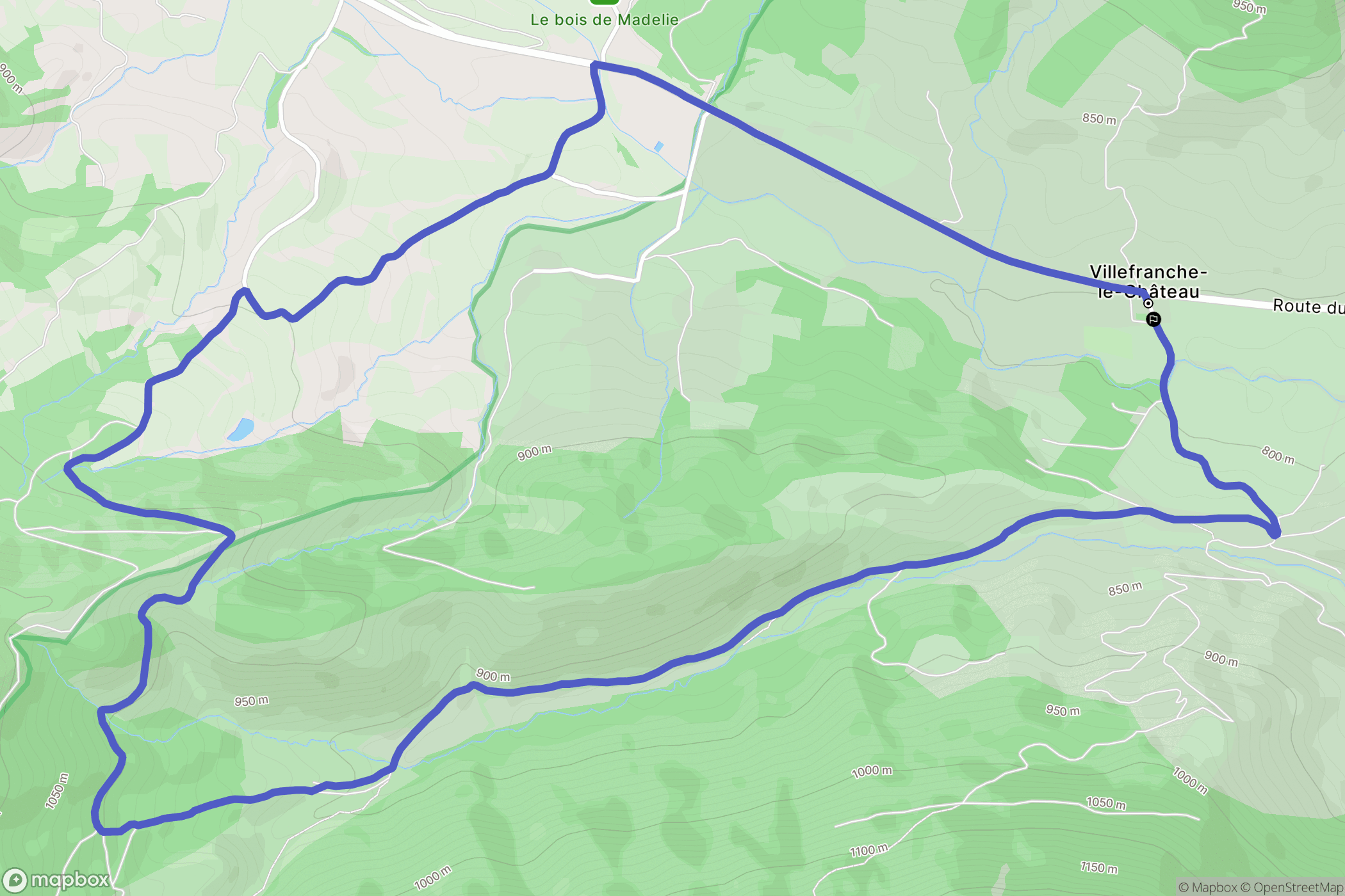 Villefranche-le-Château : carte du parcours de randonnée - France