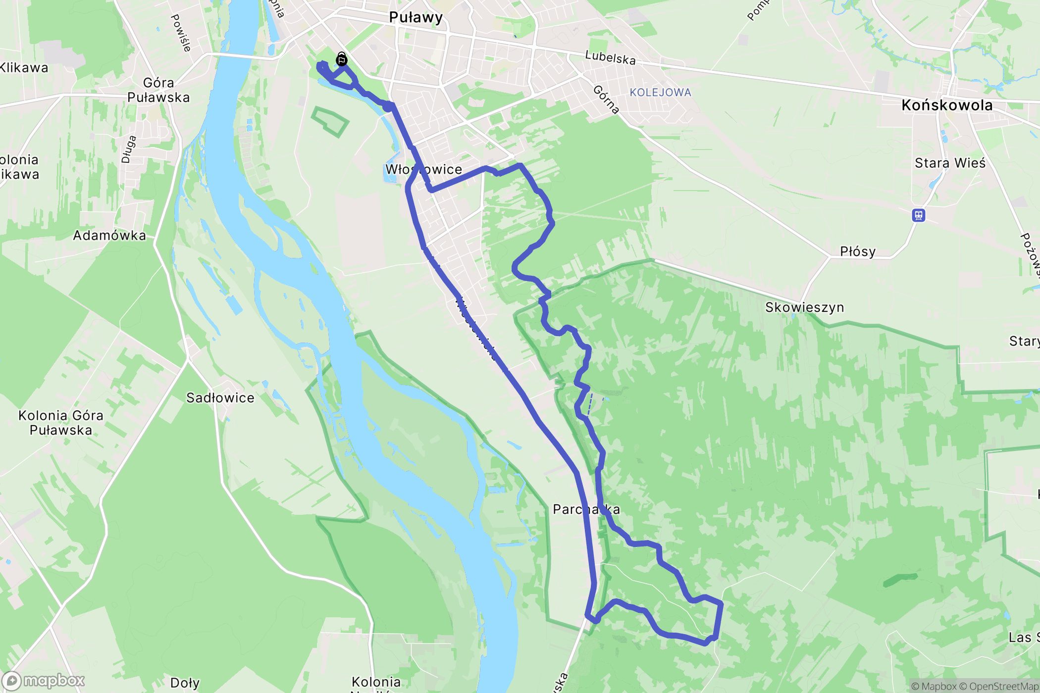 Puławy: mapa trasy - Poland