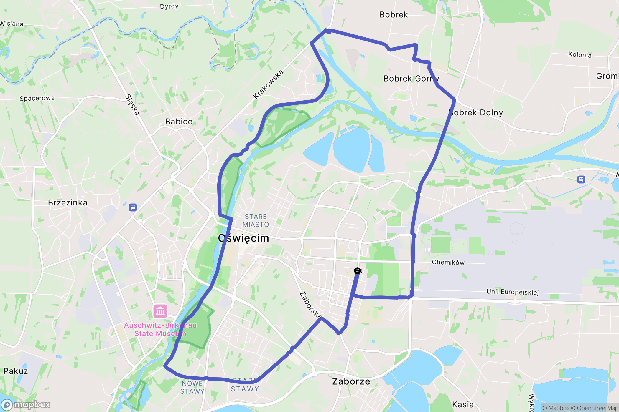 Oświęcim: mapa trasy - Poland