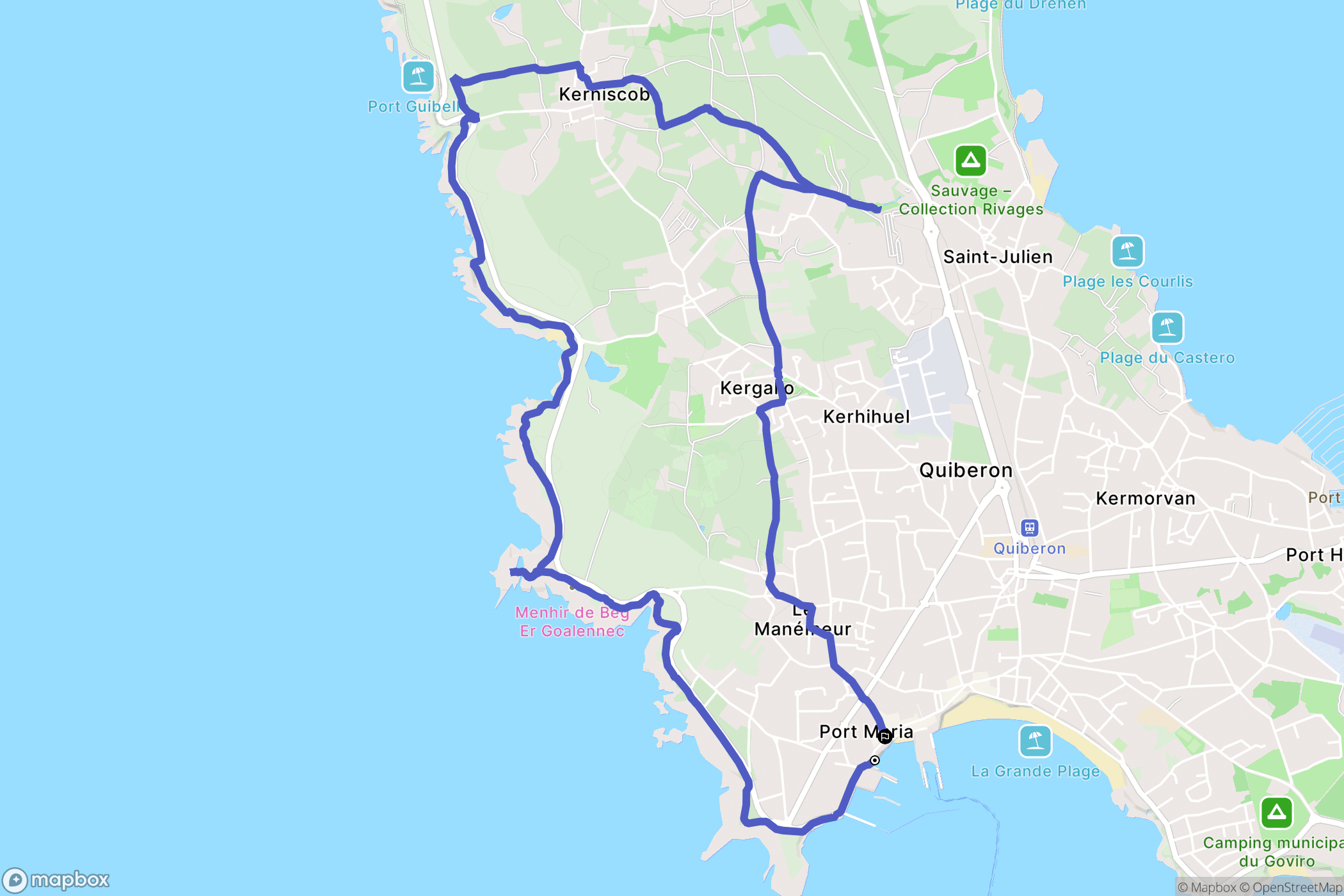 Quiberon : carte du parcours de randonnée - France