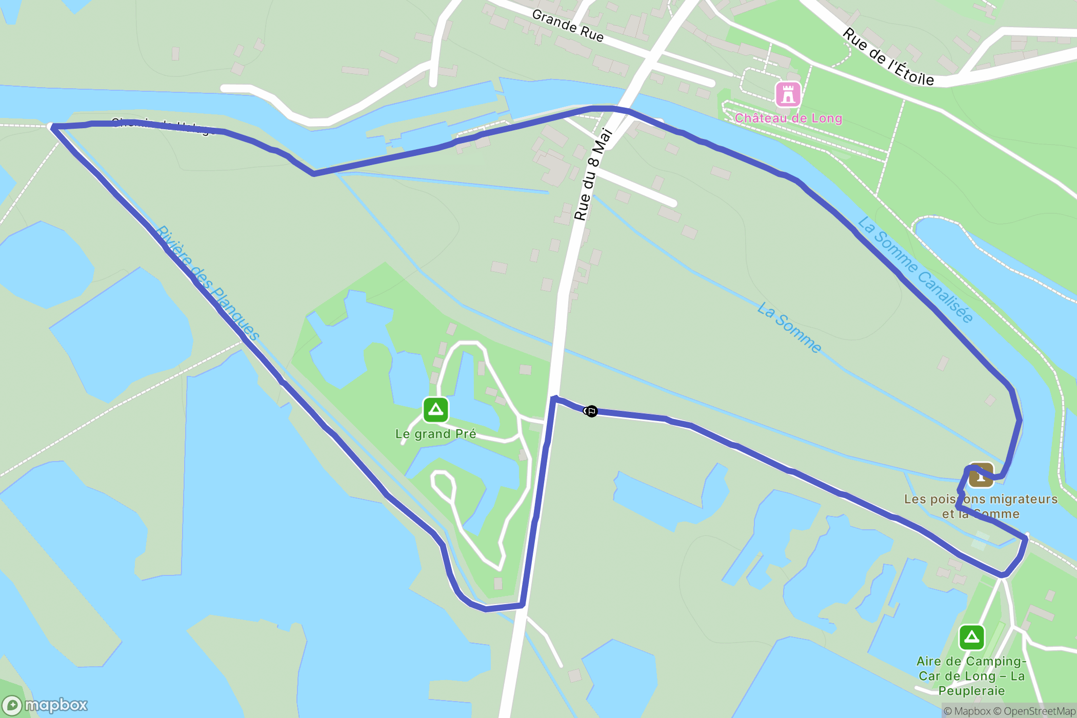 Long : carte du parcours de randonnée - France