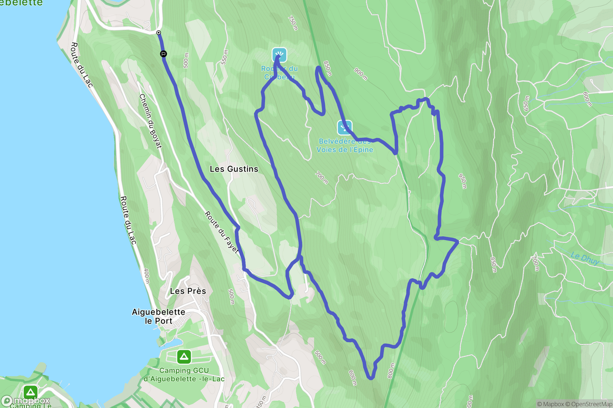 Aiguebelette-le-Lac : carte du parcours de randonnée - France