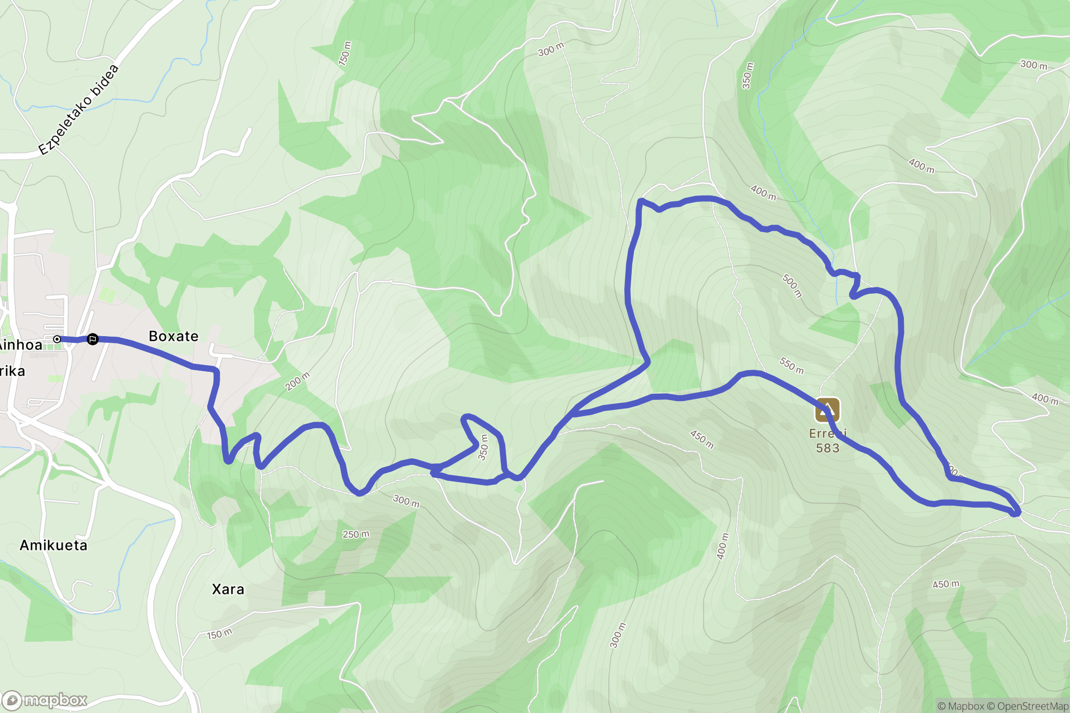 Ainhoa : carte du parcours de randonnée - France