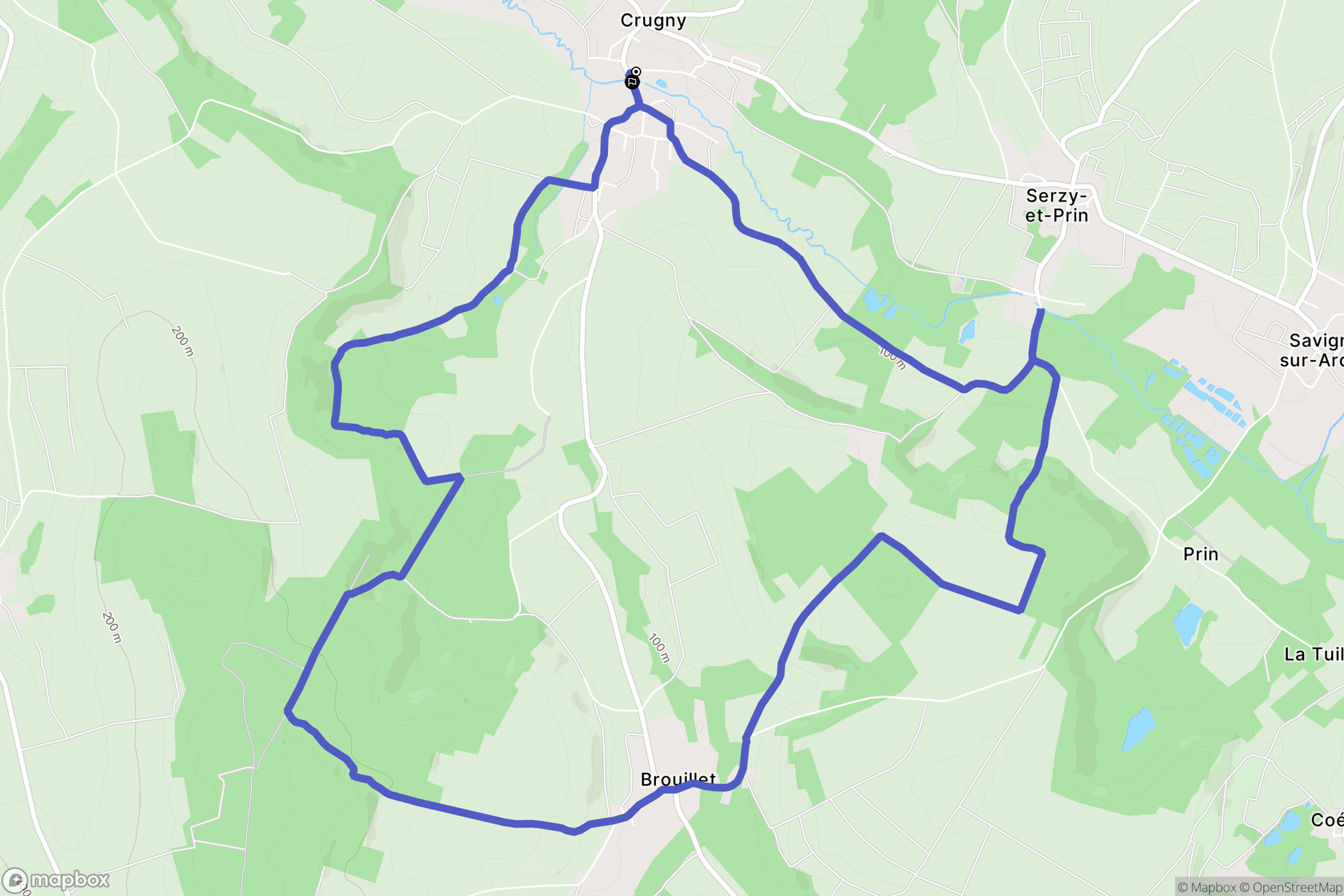 Crugny : carte du parcours de randonnée - France