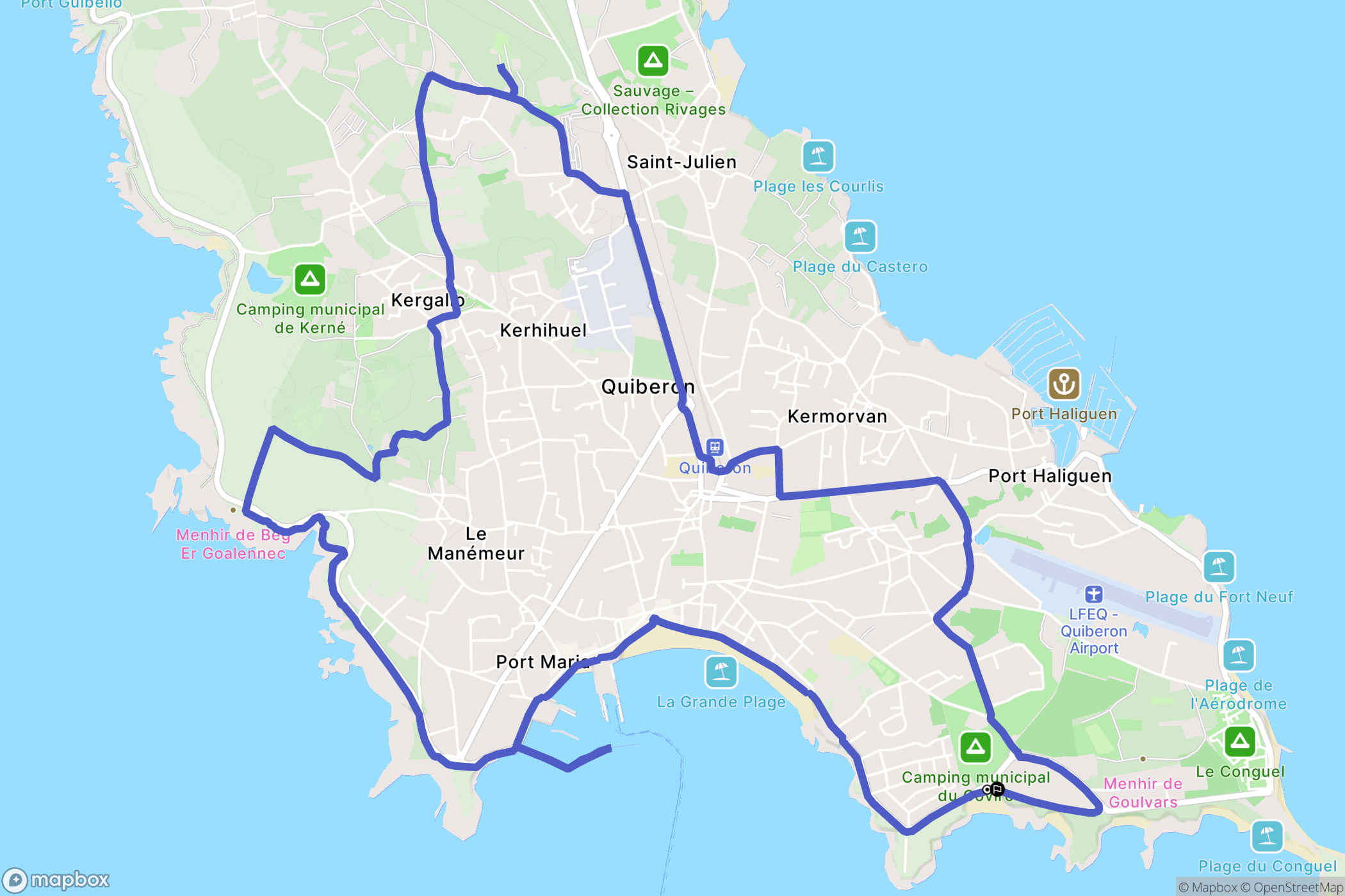 Quiberon : carte du parcours de randonnée - France