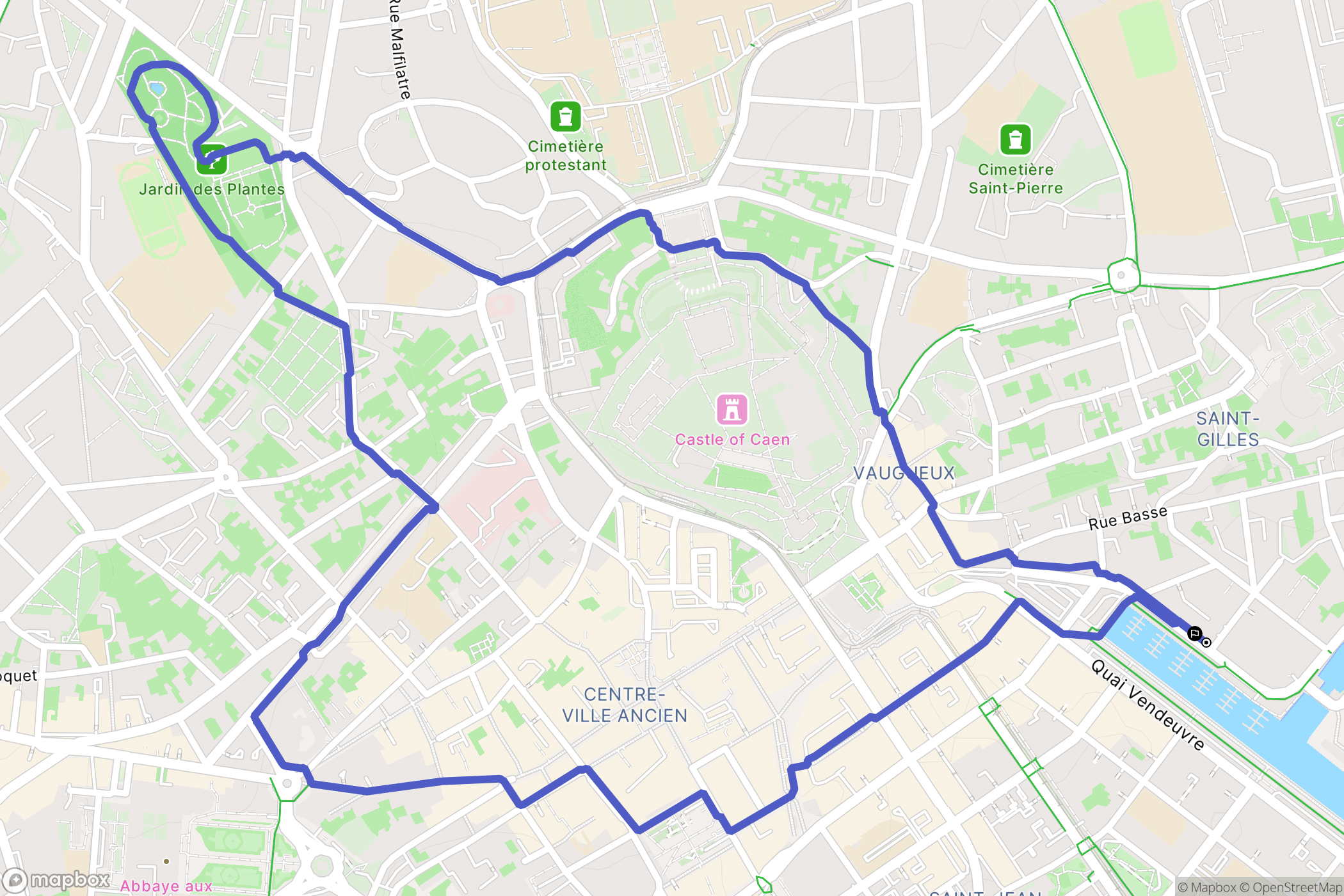 Caen : carte du parcours de randonnée - France