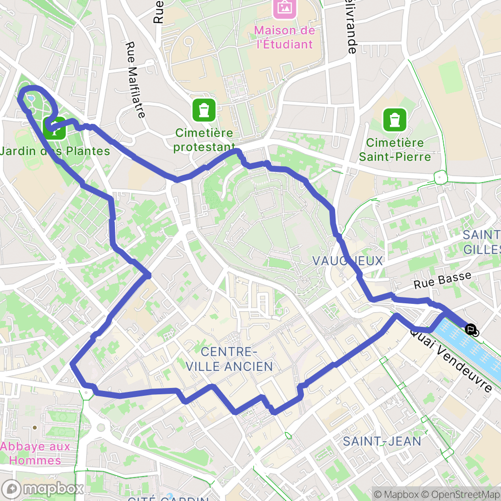 Caen : carte du parcours de randonnée - France