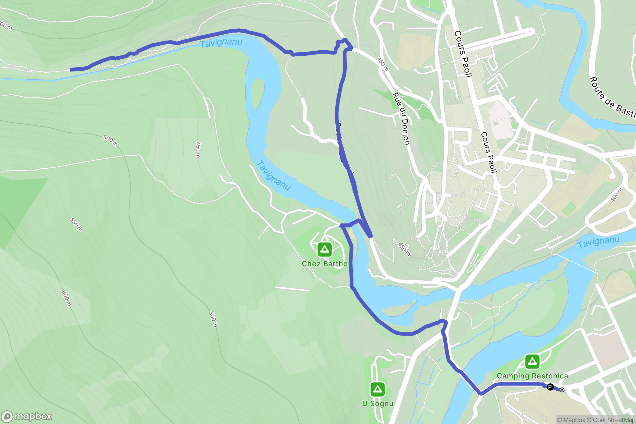 Corte : carte du parcours de randonnée - France