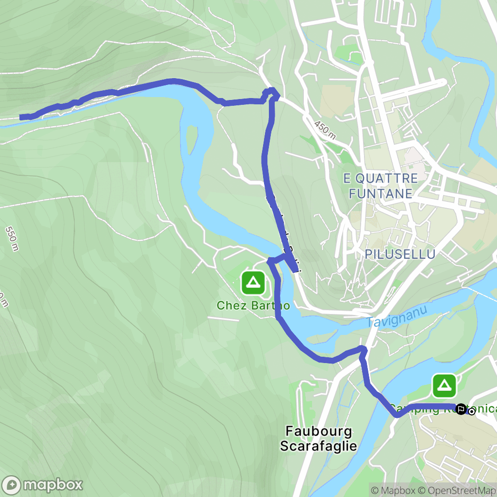 Corte : carte du parcours de randonnée - France