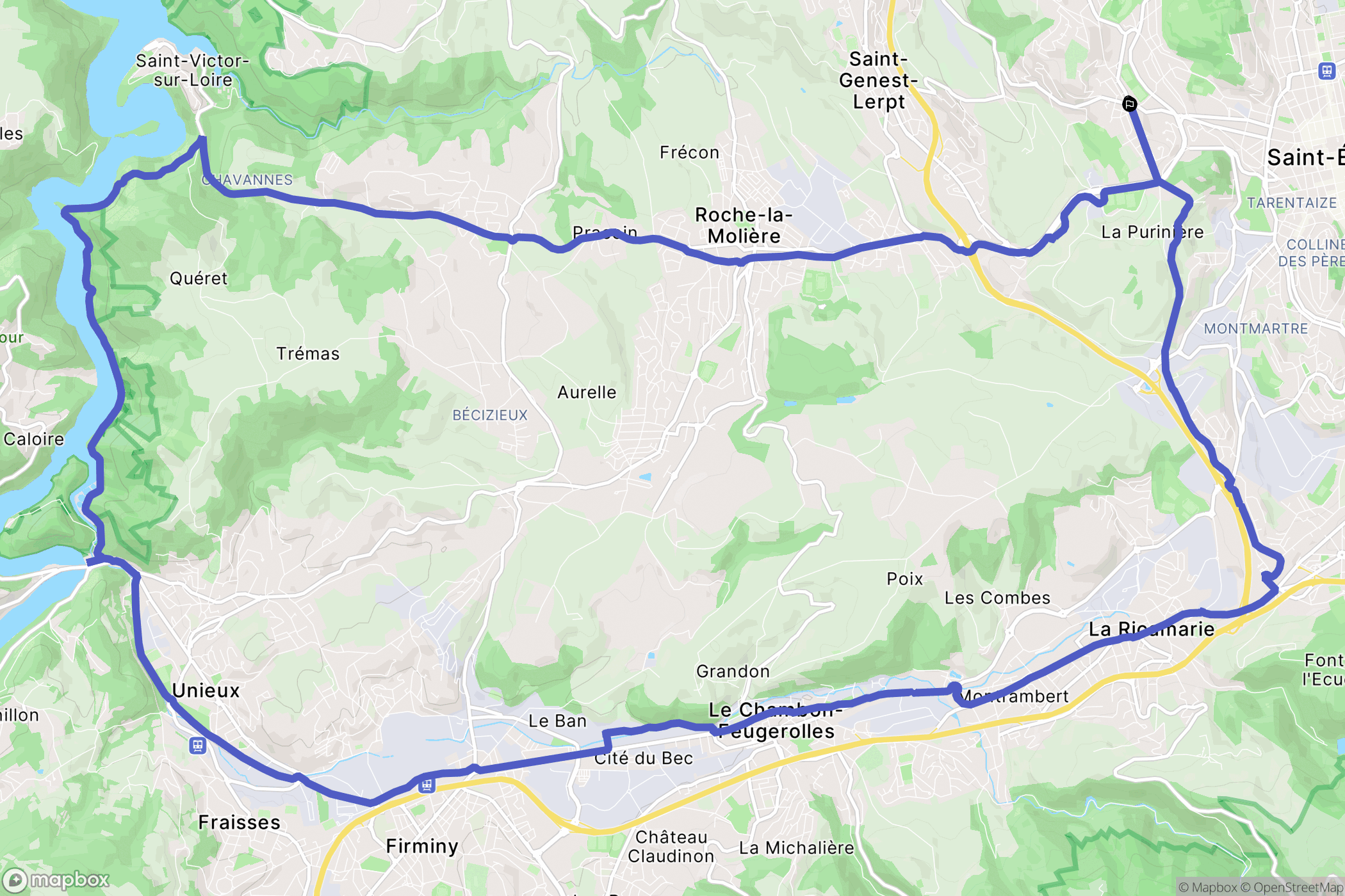 Saint-Étienne : carte du parcours de randonnée - France