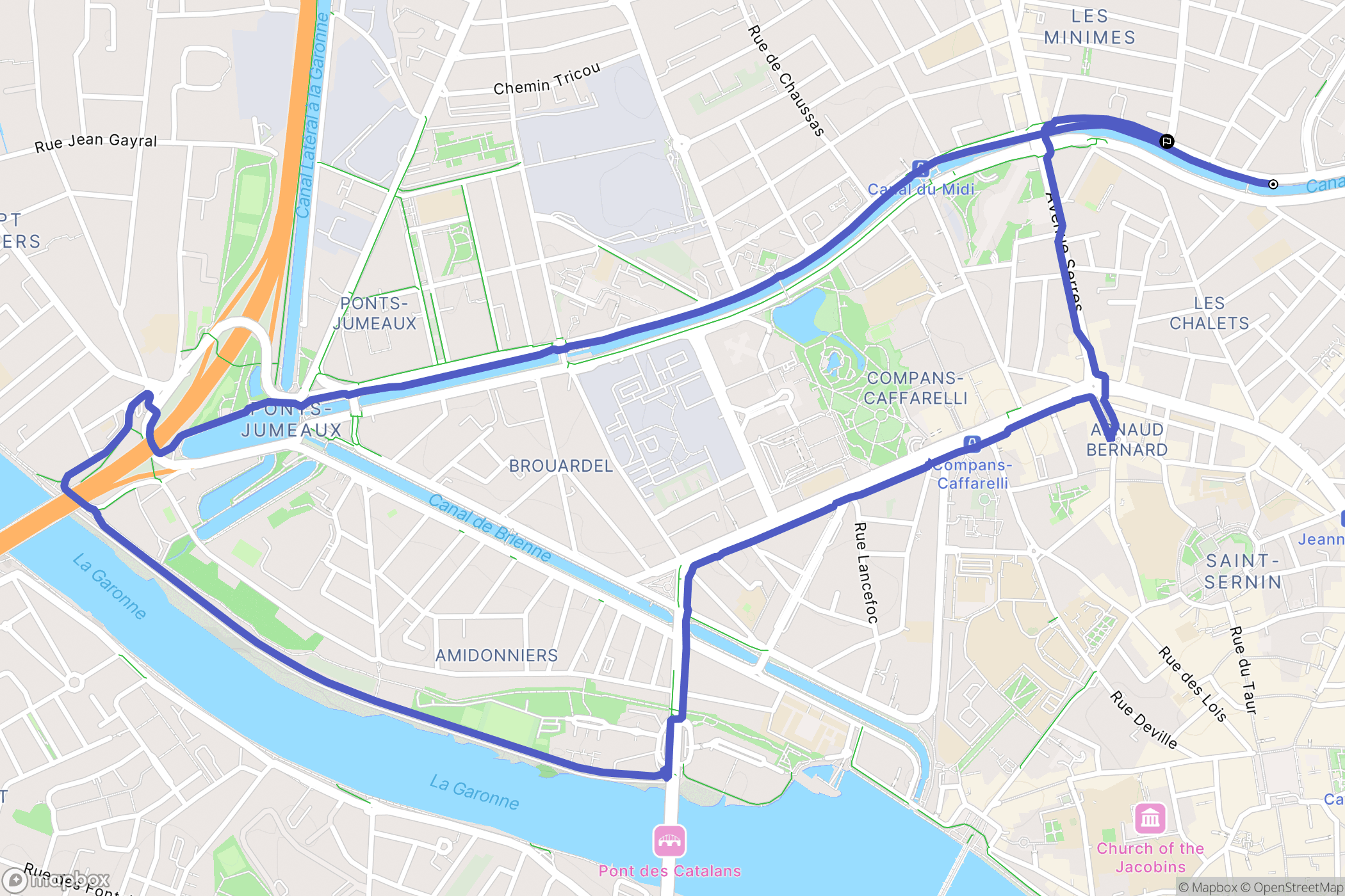 Toulouse : carte du parcours de randonnée - France