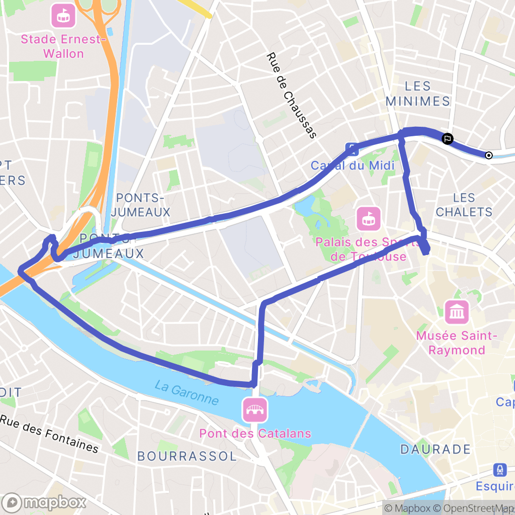 Toulouse : carte du parcours de randonnée - France