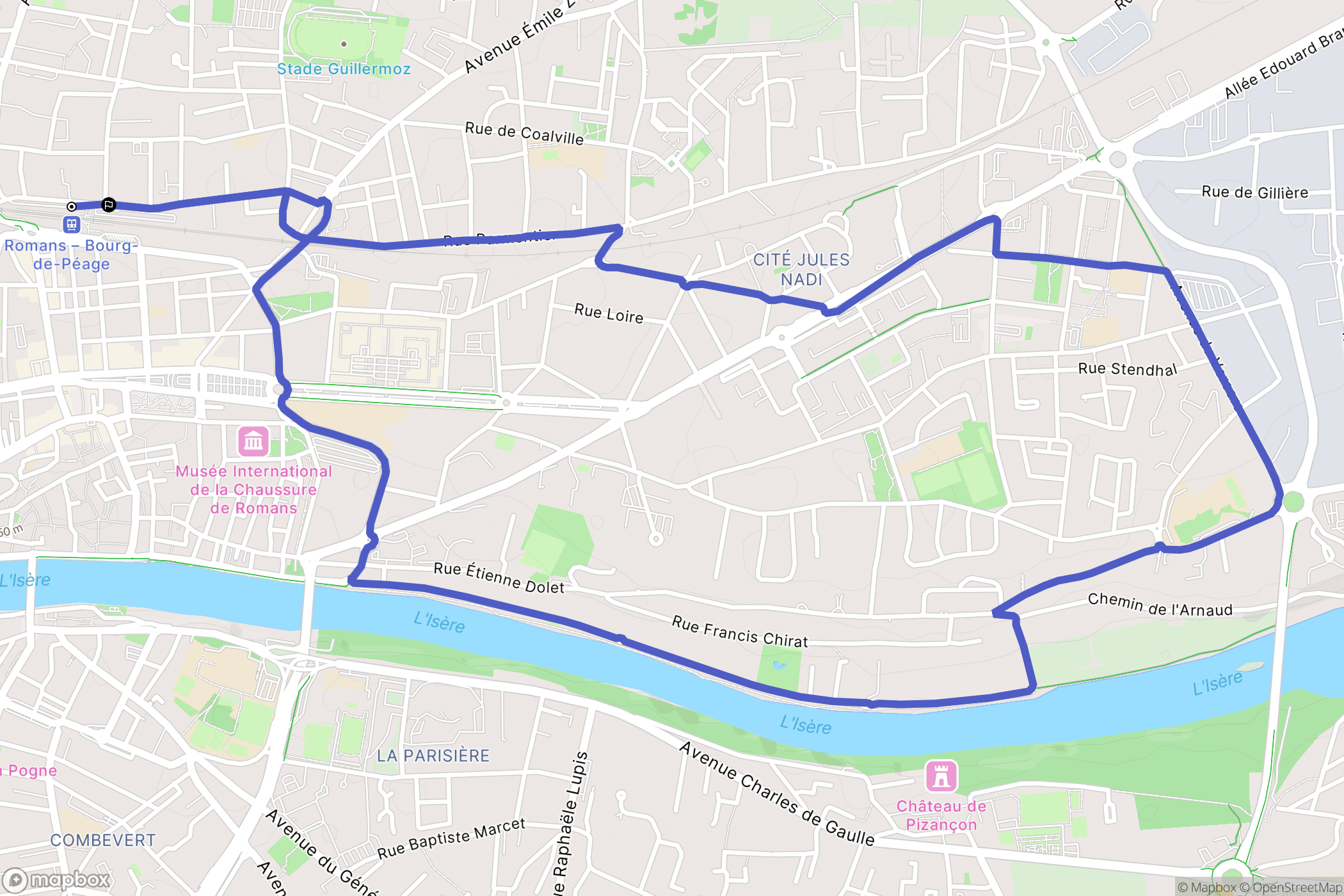 Romans-sur-Isère : carte du parcours de randonnée - France